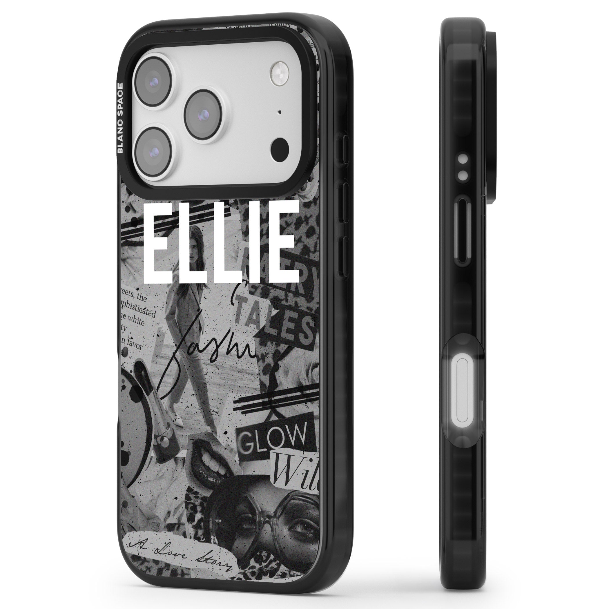Personalised Grey Scale Vintage Collage iPhone 17 Pro Max Impact Pro Black Phone Case Side Profile