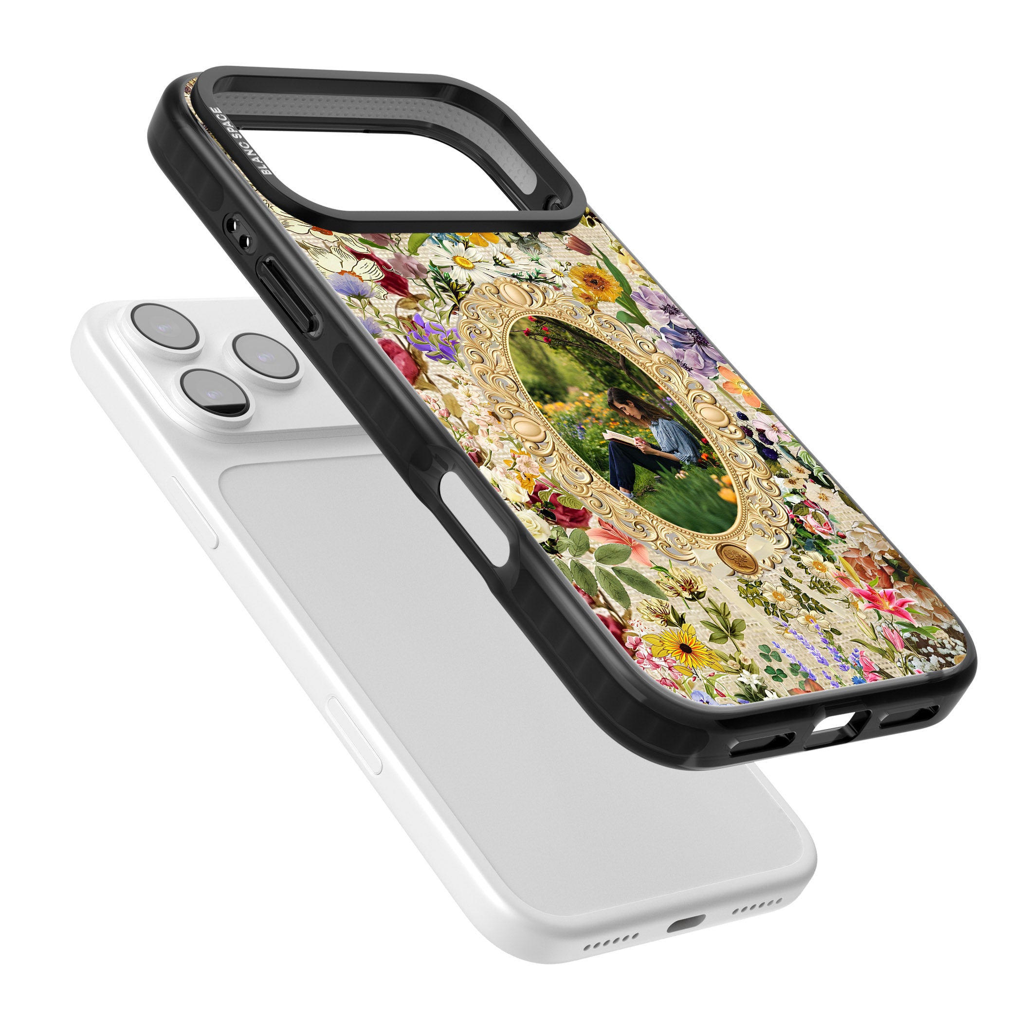 Personalised Vintage Wildflower Frame iPhone 17 Pro Max Impact Pro Black Phone Case Colours