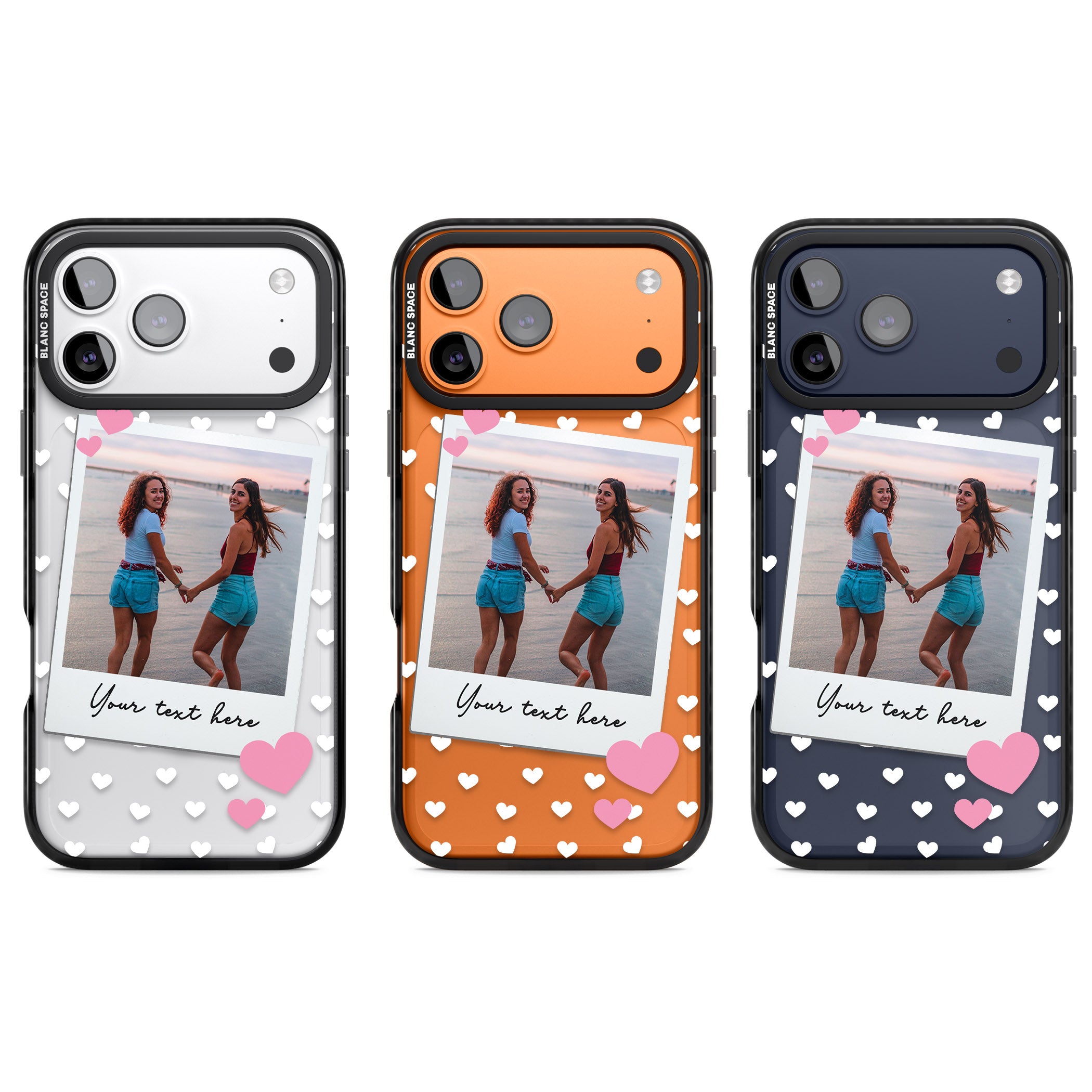 Personalised Hearts Instant Camera Photo iPhone 17 Pro Impact Pro Black Phone Case APT Impact Protection