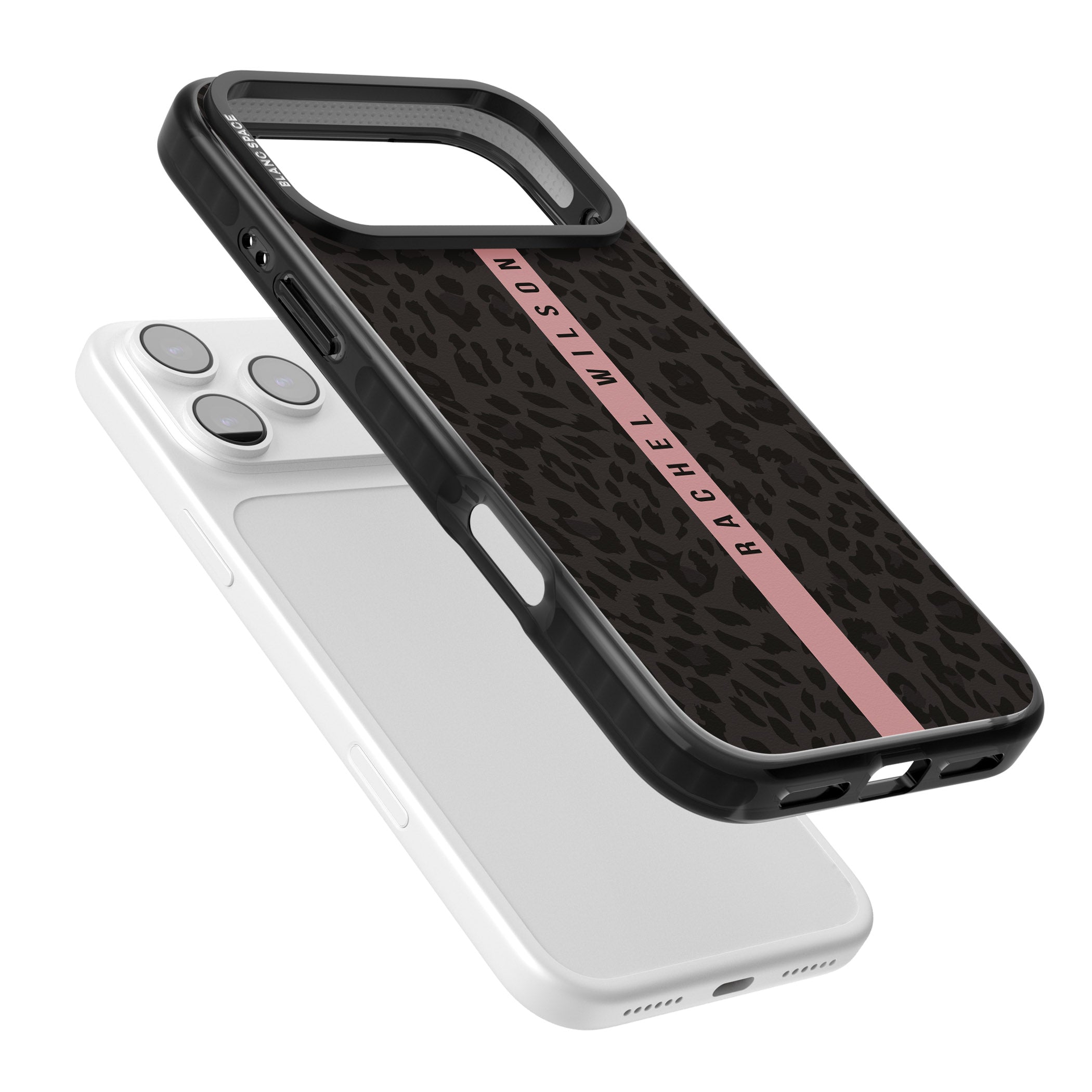 Personalised Pink Stripe Leopard iPhone 17 Pro Max Impact Pro Black Phone Case Colours