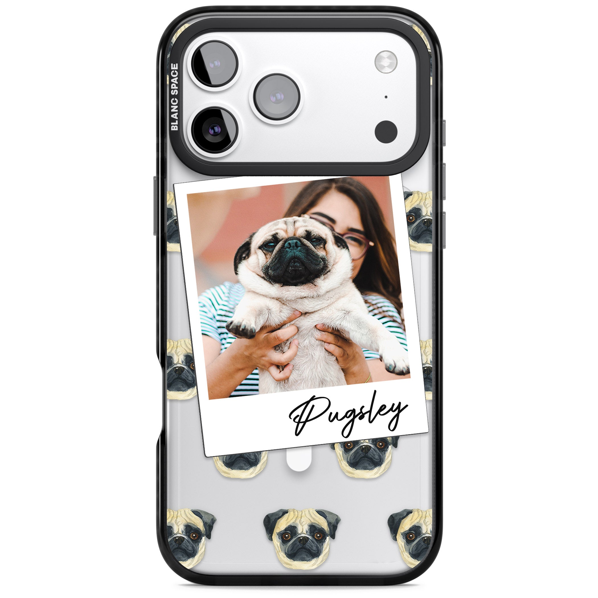 Personalised Pug Instant Camera Photo iPhone 17 Pro Max Impact Pro Black Phone Case