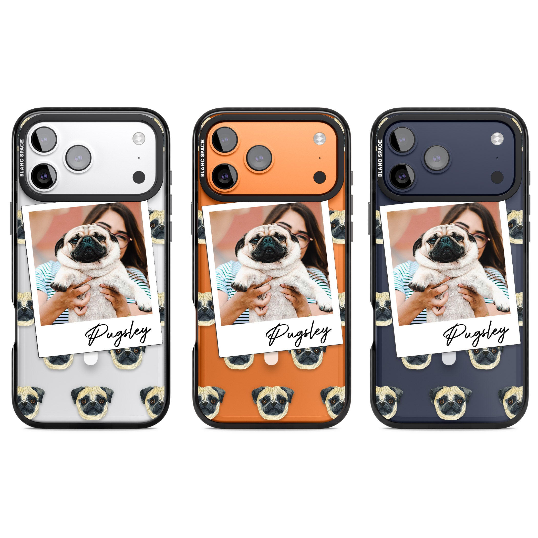 Personalised Pug Instant Camera Photo iPhone 17 Pro Impact Pro Black Phone Case APT Impact Protection