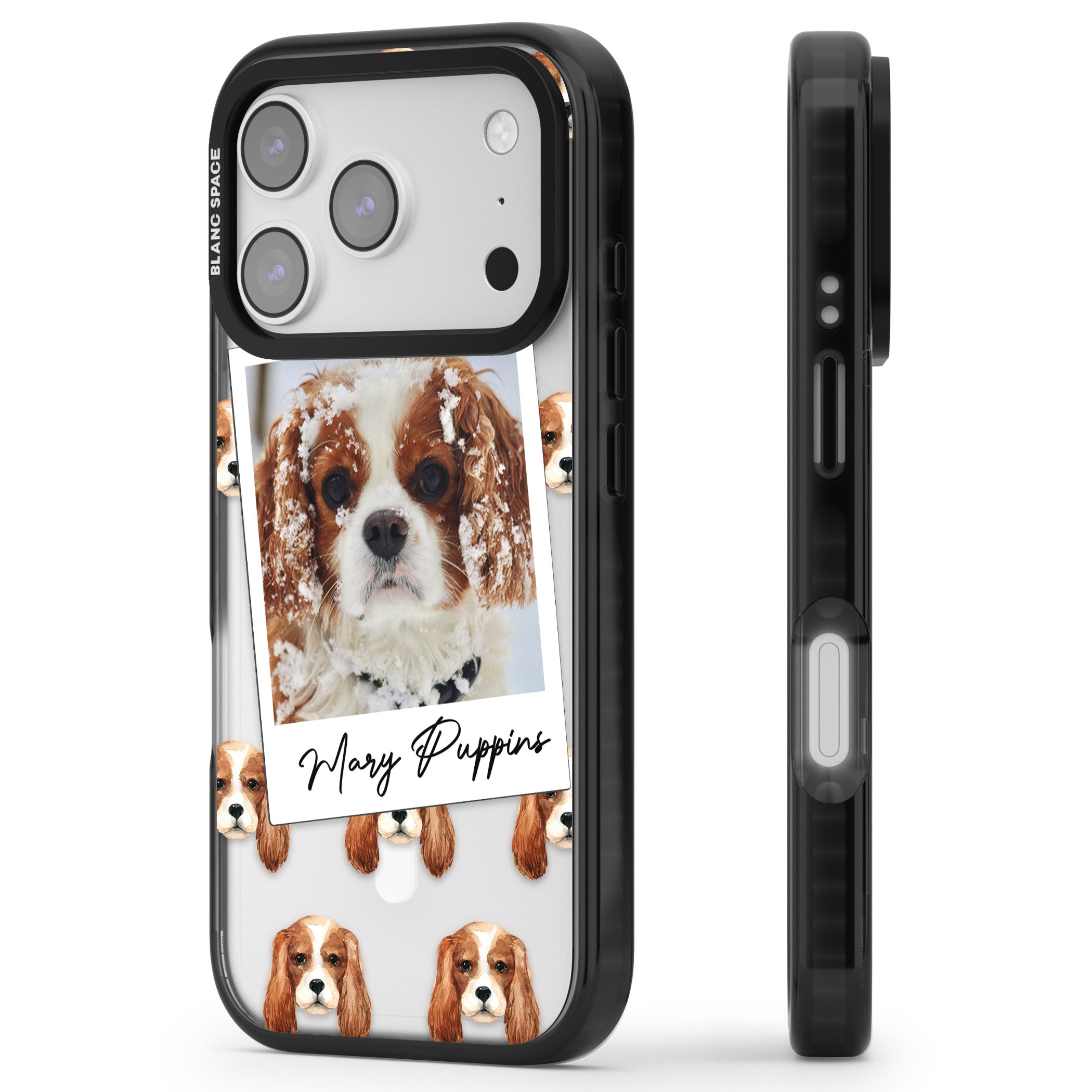 Personalised Cavalier King Charles Instant Camera Photo iPhone 17 Pro Max Impact Pro Black Phone Case Side Profile