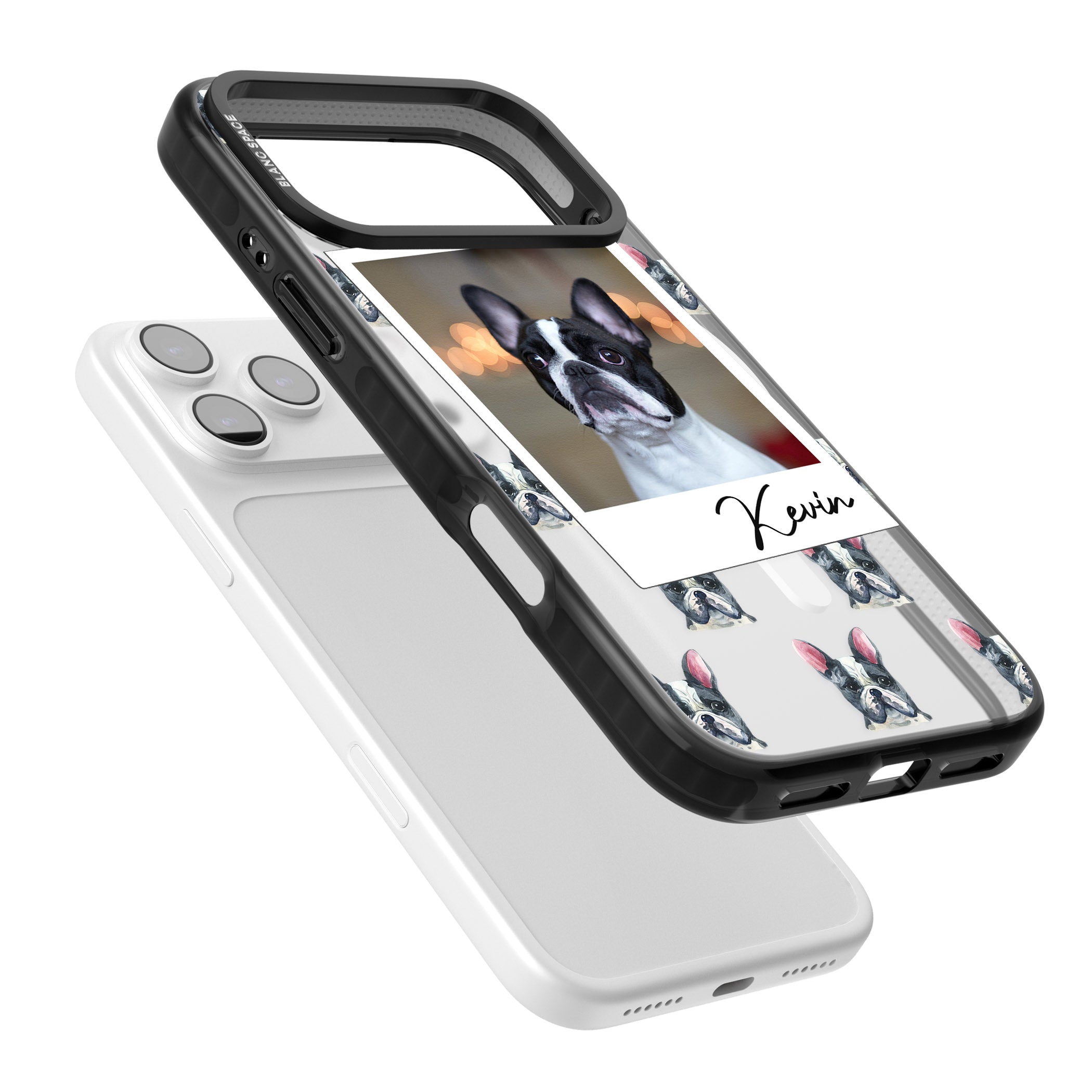 Personalised Black & White French Bulldog Instant Camera Photo iPhone 17 Pro Max Impact Pro Black Phone Case Colours