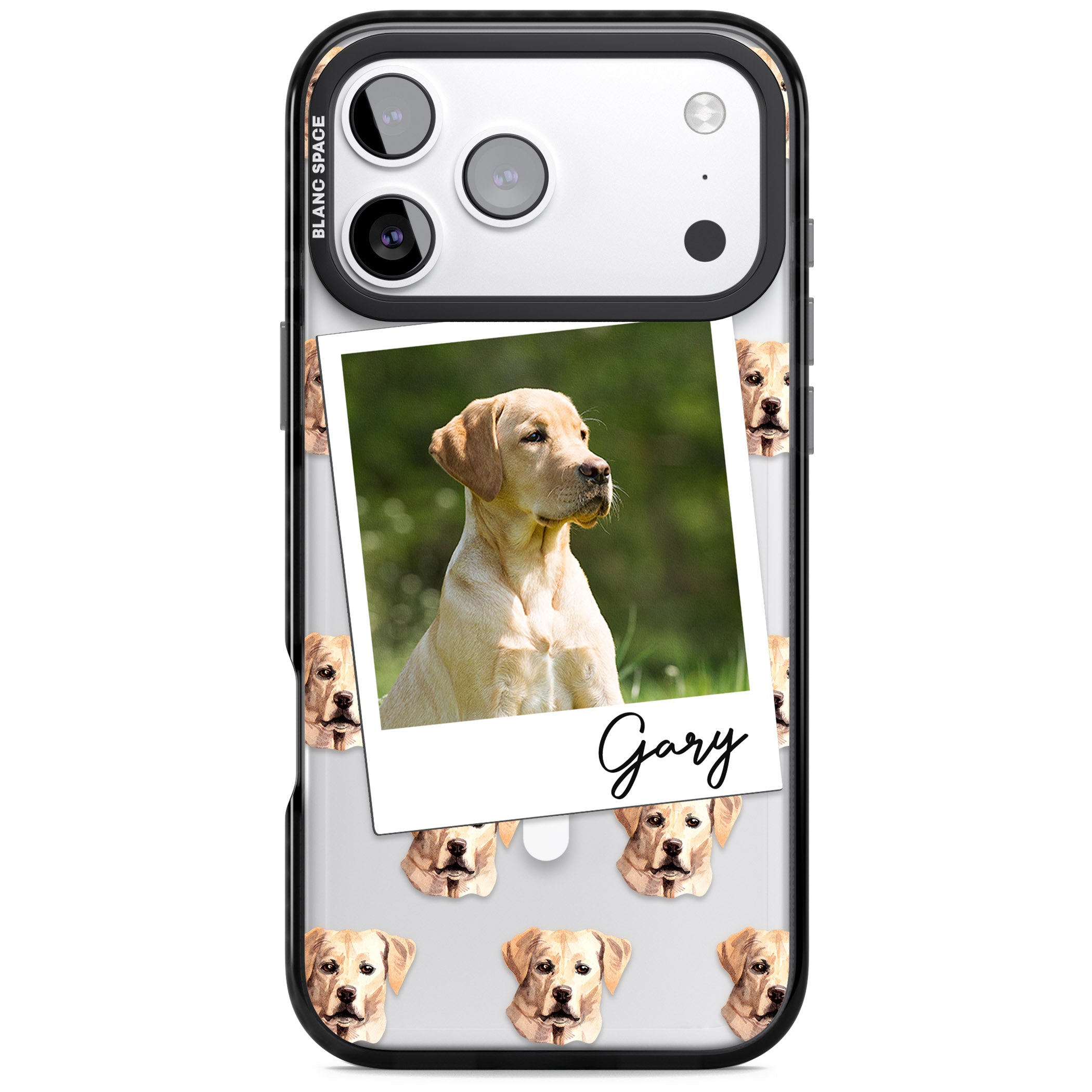 Personalised Tan Black Labrador Instant Camera Photo iPhone 17 Pro Max Impact Pro Black Phone Case