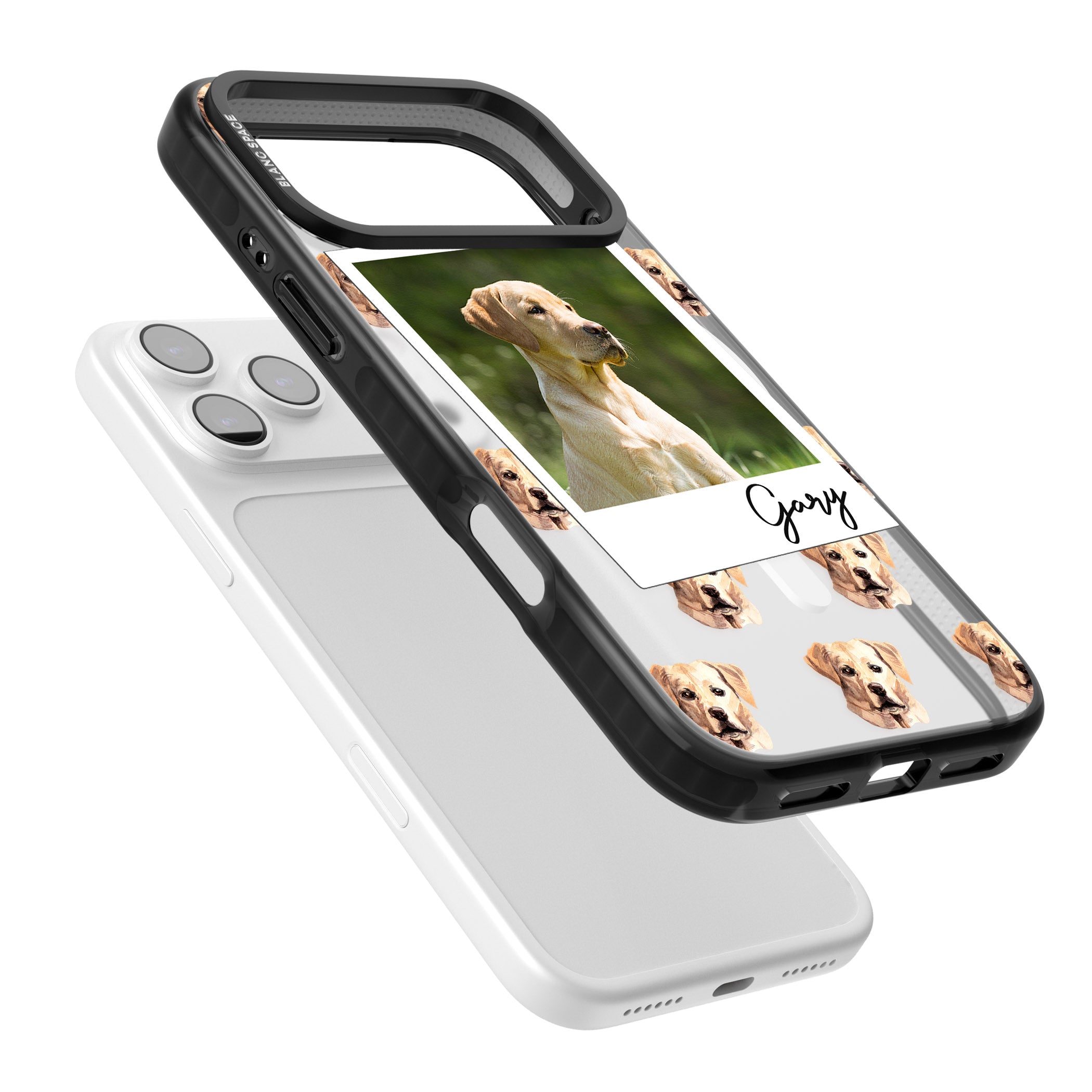 Personalised Tan Black Labrador Instant Camera Photo iPhone 17 Pro Max Impact Pro Black Phone Case Colours