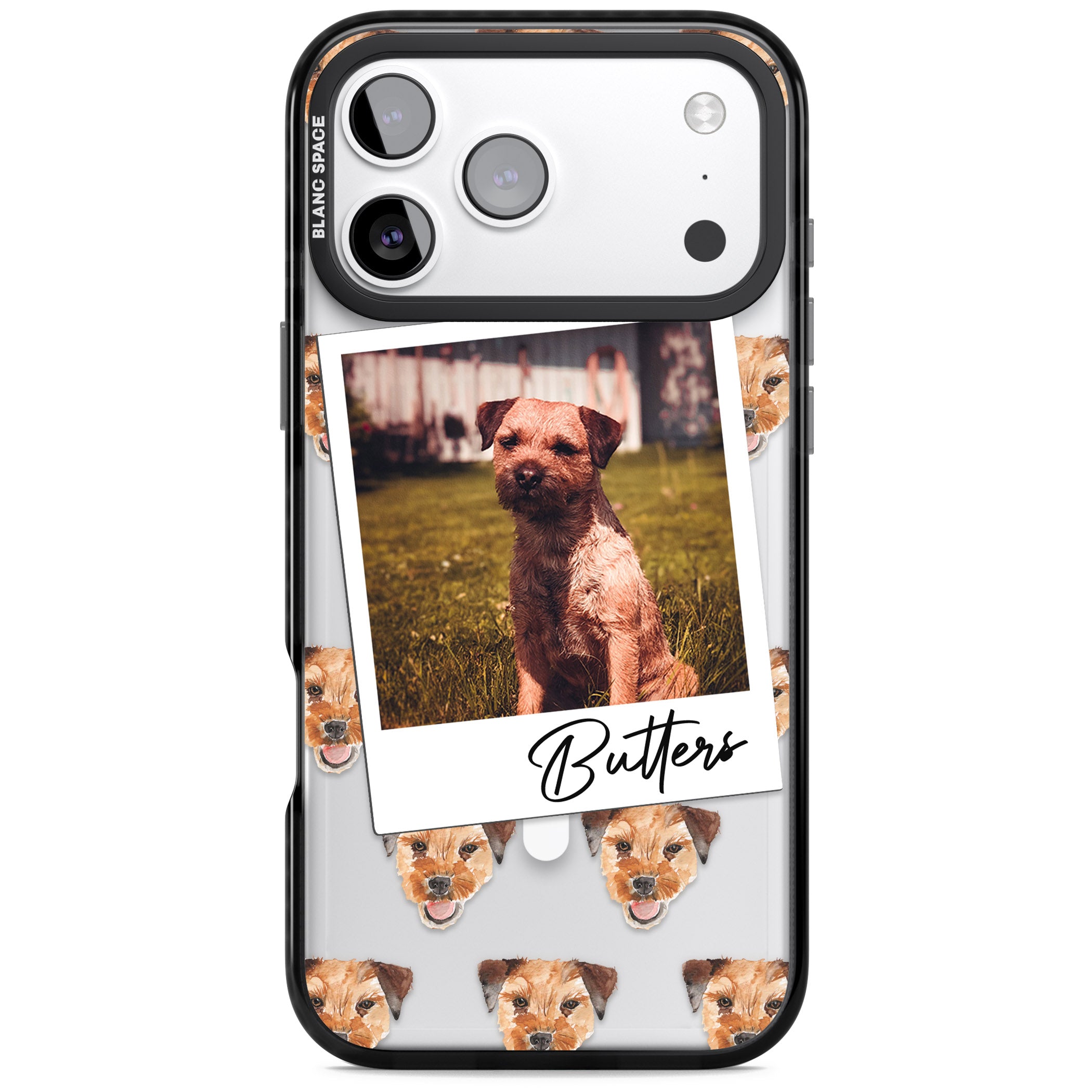 Personalised Border Terrier Instant Camera Photo iPhone 17 Pro Max Impact Pro Black Phone Case