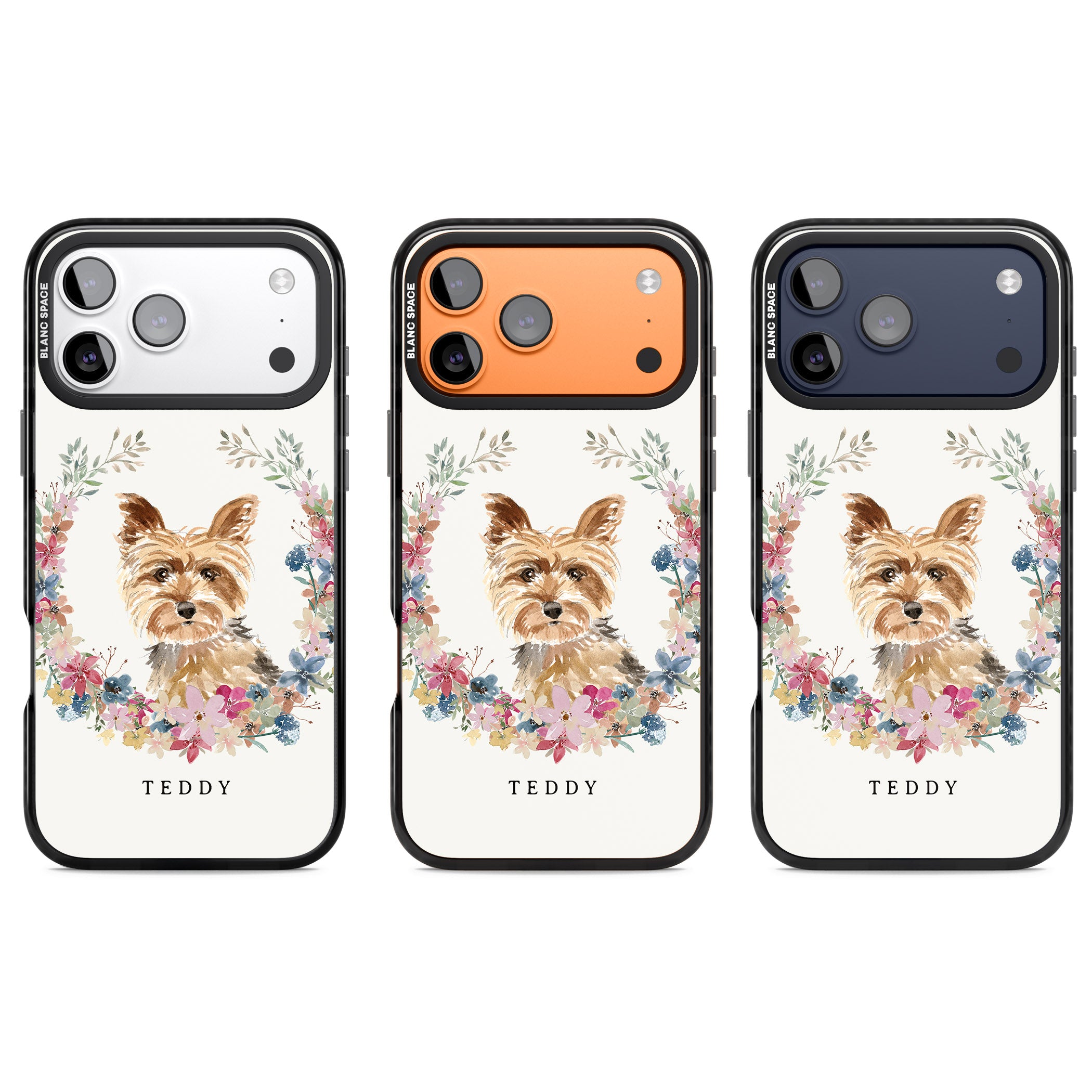 Personalised Yorkshire Terrier Floral Portrait iPhone 17 Pro Impact Pro Black Phone Case APT Impact Protection