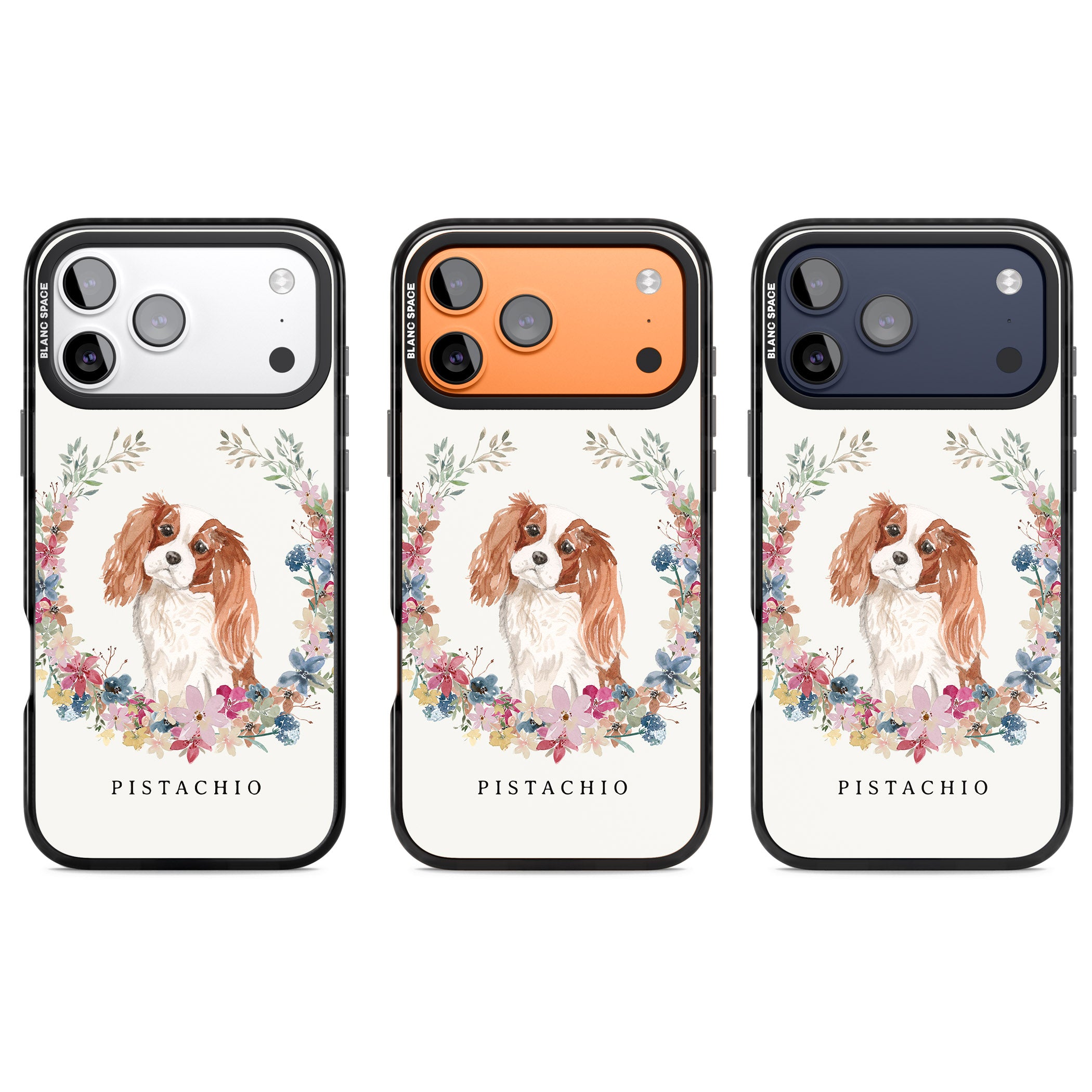 Personalised Cavalier King Charles Floral Portrait iPhone 17 Pro Impact Pro Black Phone Case APT Impact Protection