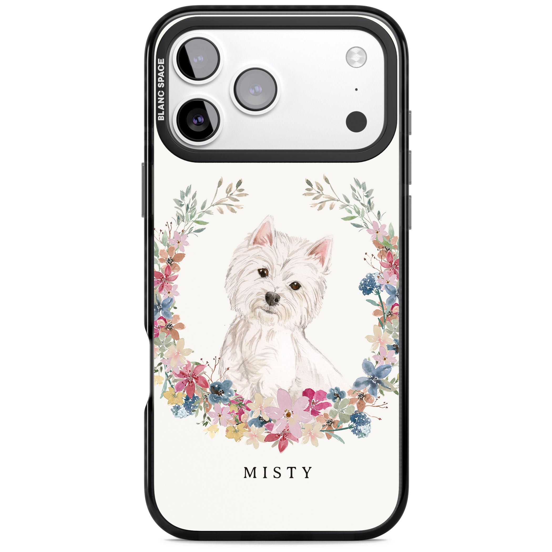 Personalised Westie Floral Portrait iPhone 17 Pro Max Impact Pro Black Phone Case