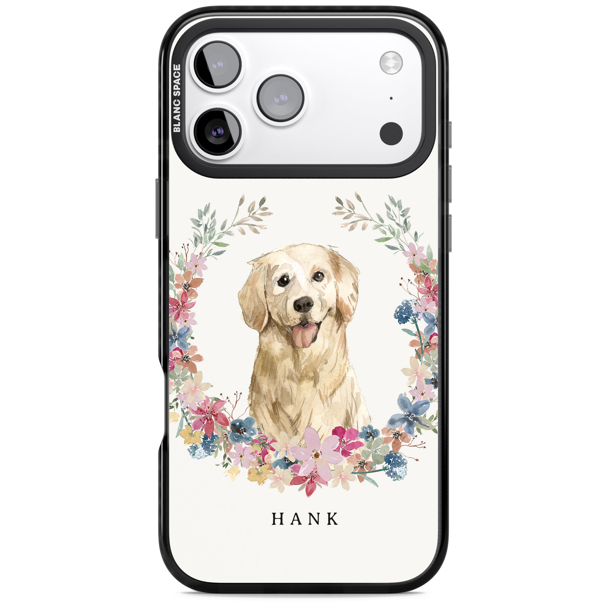Personalised Golden Retriever Floral Portrait iPhone 17 Pro Max Impact Pro Black Phone Case