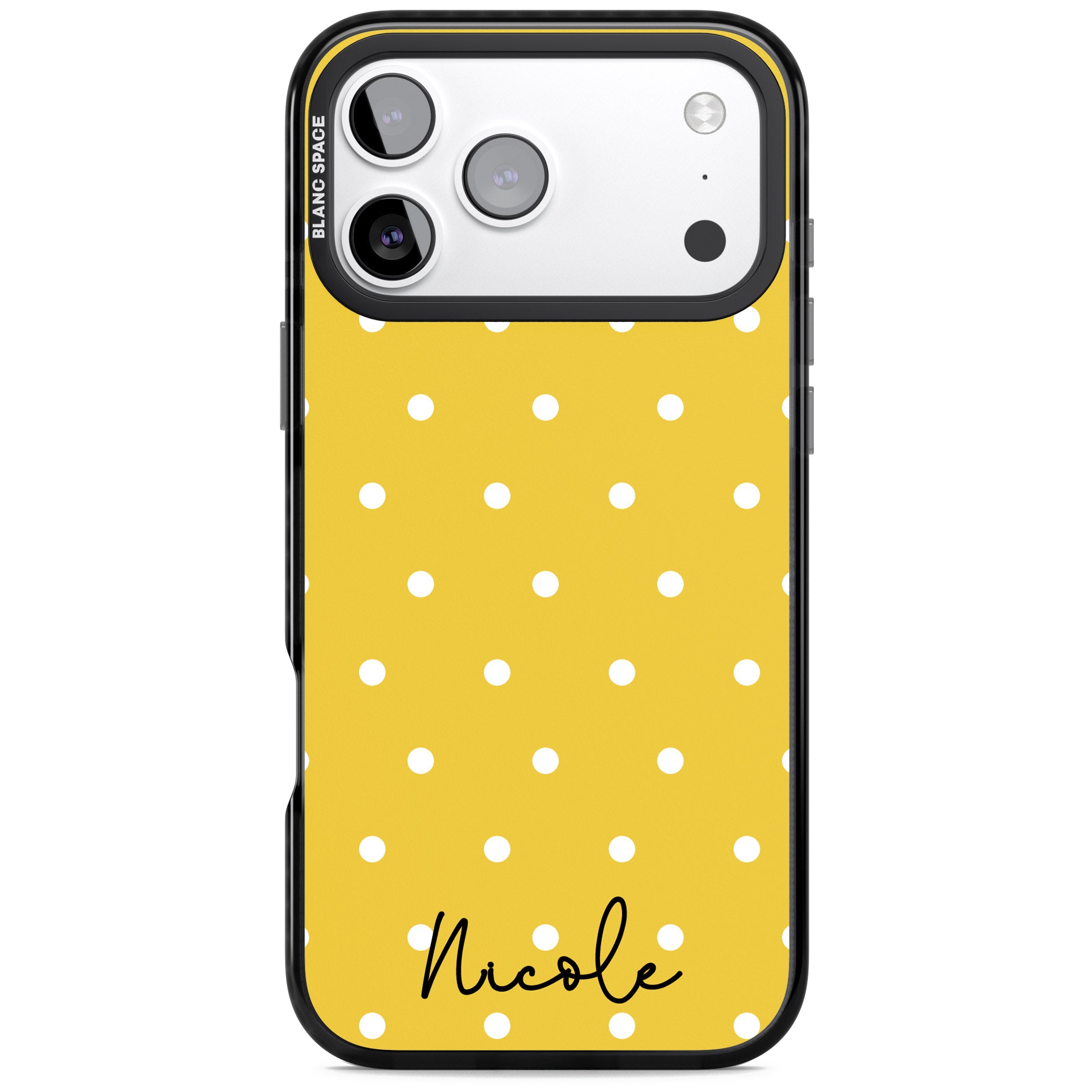 Personalised Yellow Polka Dot iPhone 17 Pro Max Impact Pro Black Phone Case