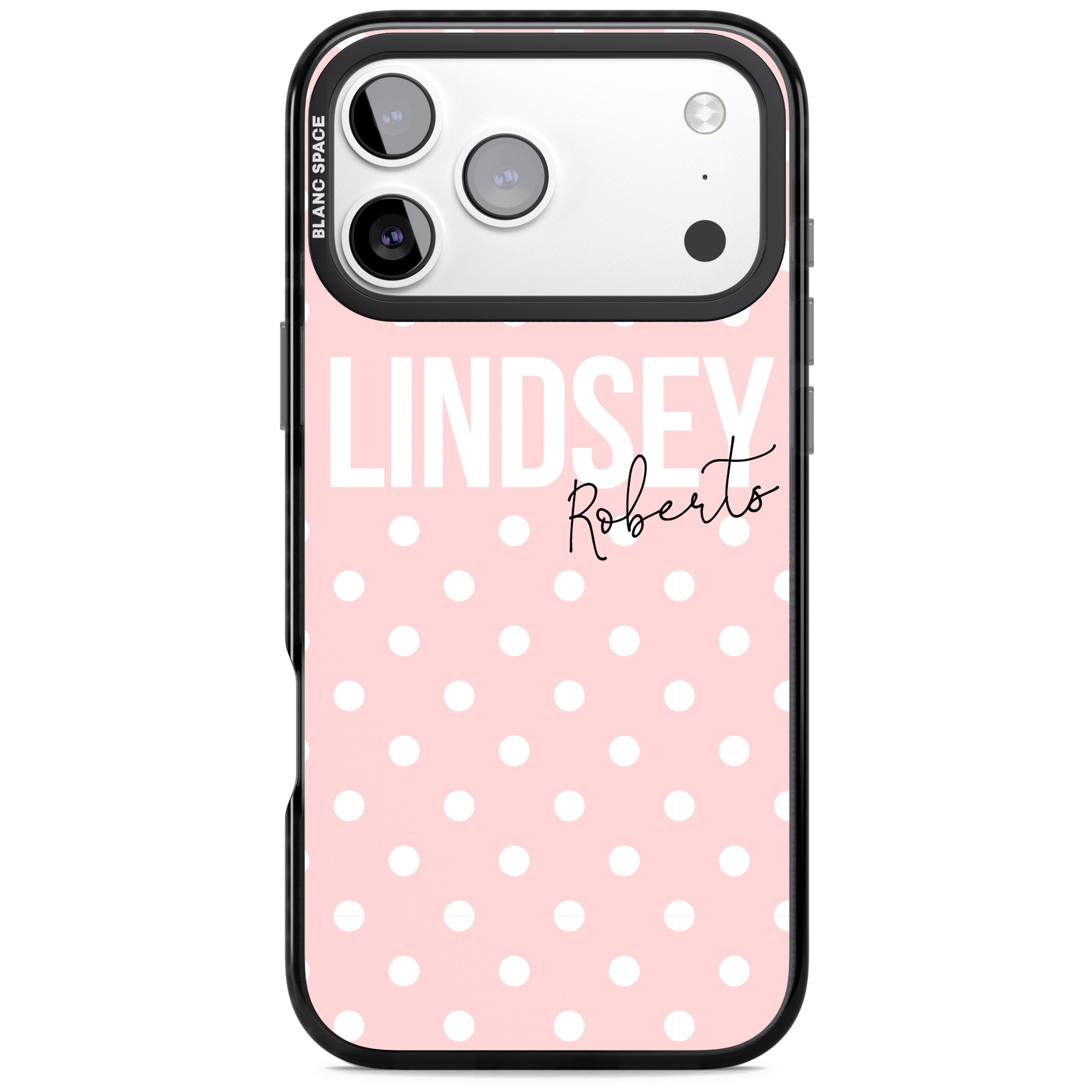 Personalised Pink Polka iPhone 17 Pro Max Impact Pro Black Phone Case