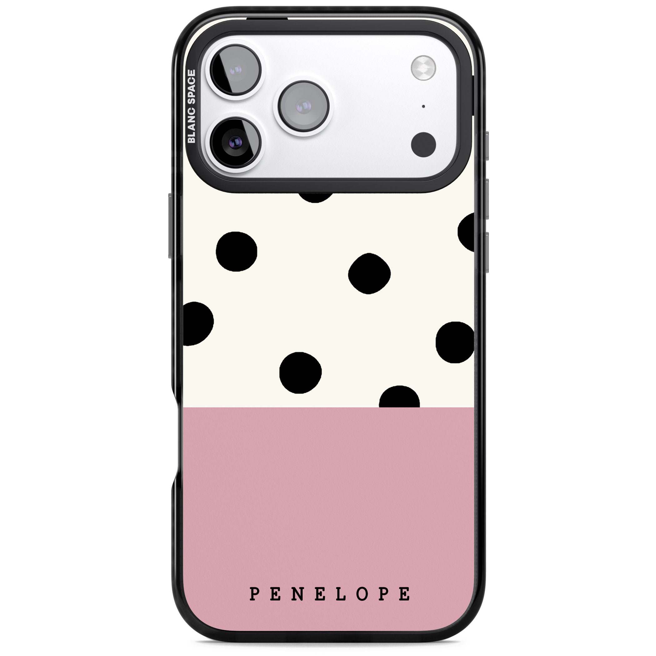 Personalised Pink Border Polka Dot iPhone 17 Pro Max Impact Pro Black Phone Case