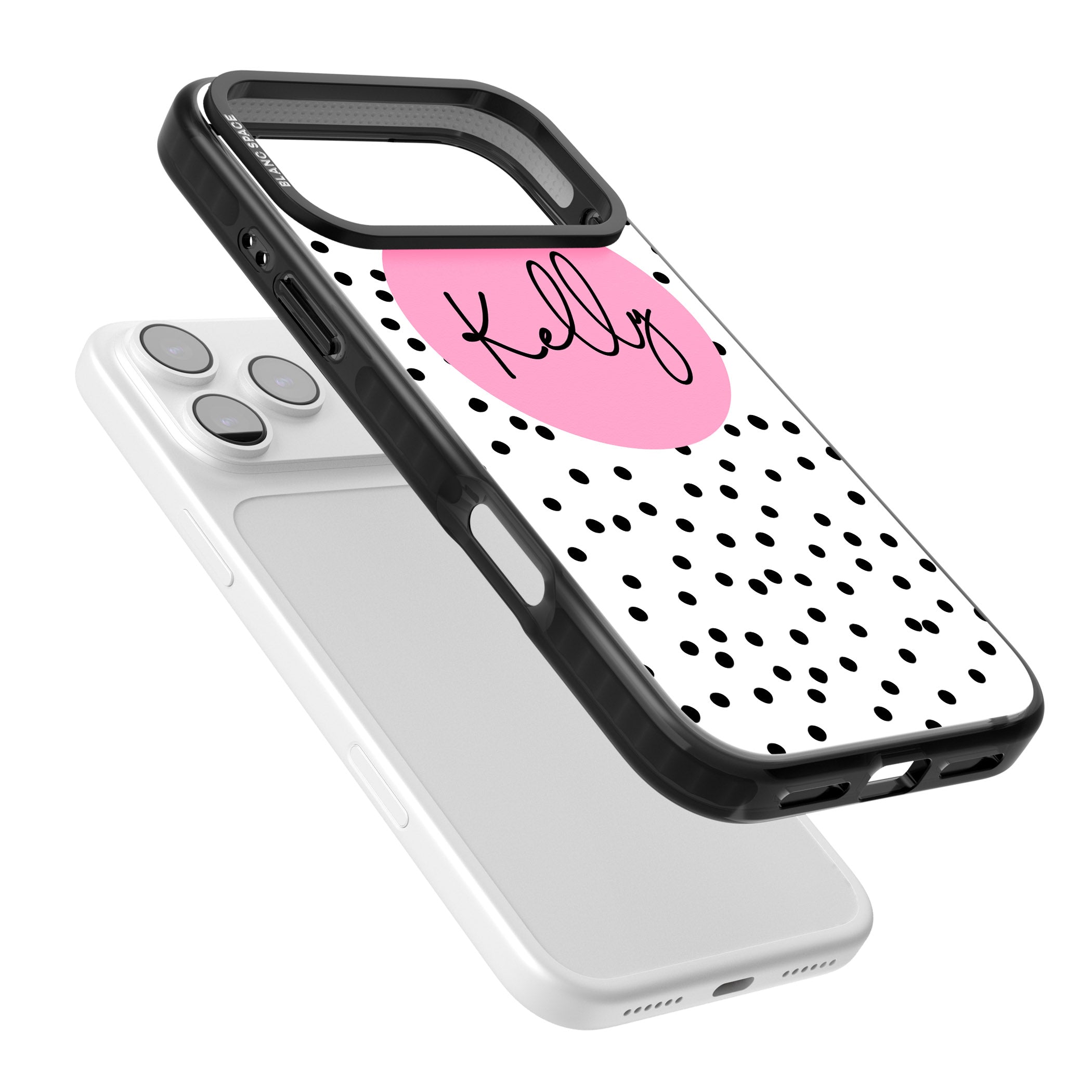 Personalised Pink Circle & Dots iPhone 17 Pro Max Impact Pro Black Phone Case Colours
