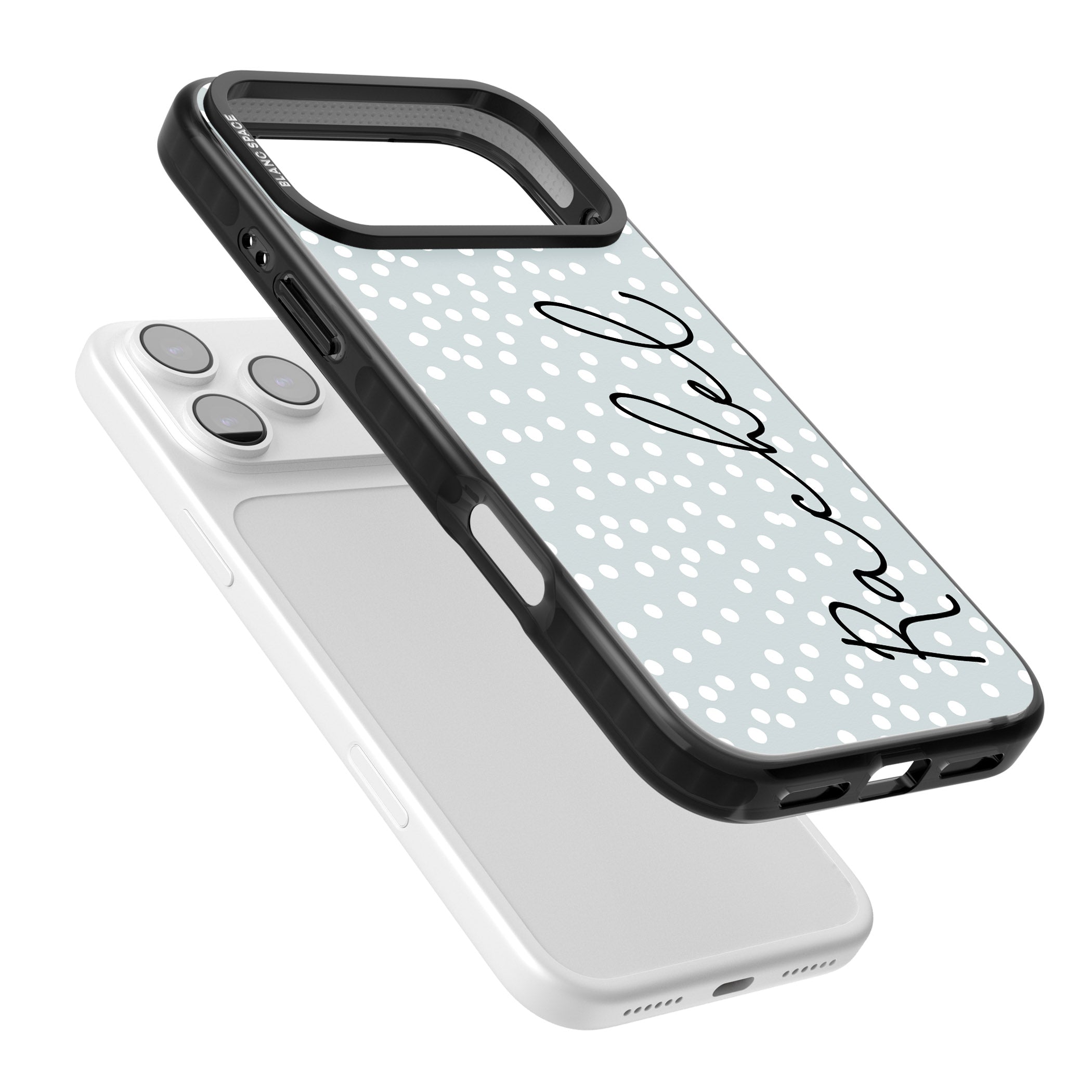 Personalised Vertical Cursive & Dots iPhone 17 Pro Max Impact Pro Black Phone Case Colours