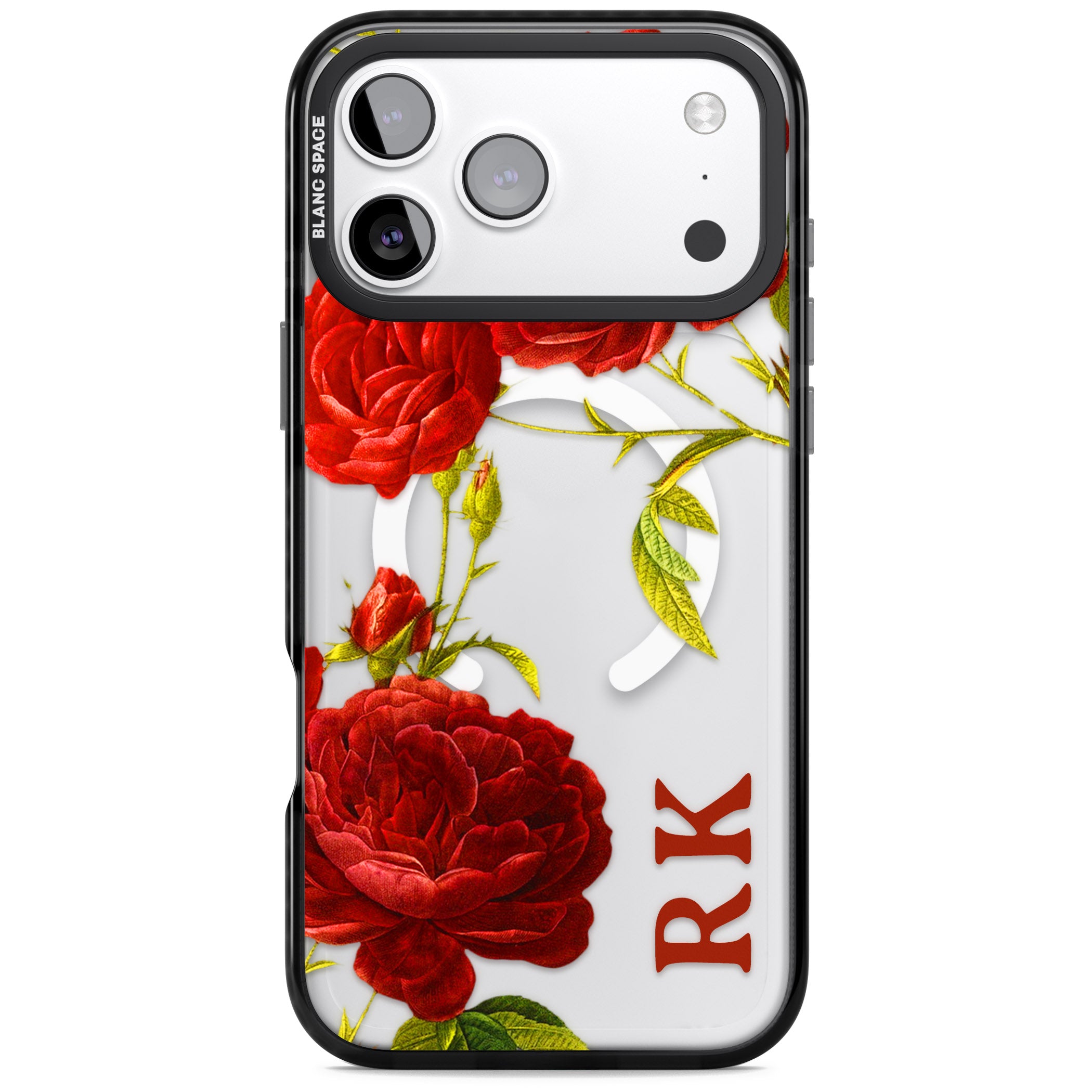 Personalised Vintage Floral Red Roses iPhone 17 Pro Max Impact Pro Black Phone Case