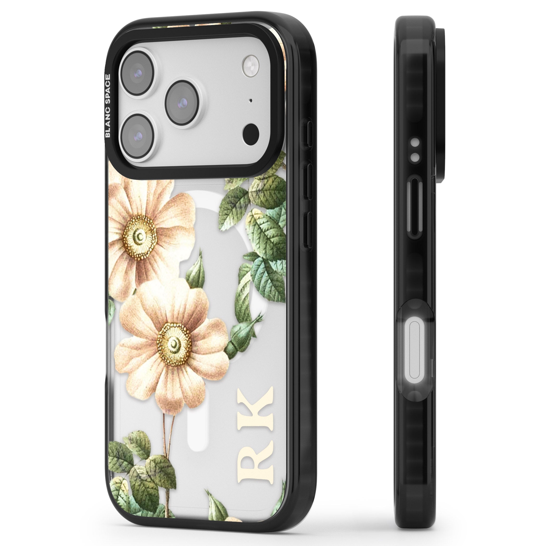 Personalised Vintage Floral Anemone iPhone 17 Pro Max Impact Pro Black Phone Case Side Profile