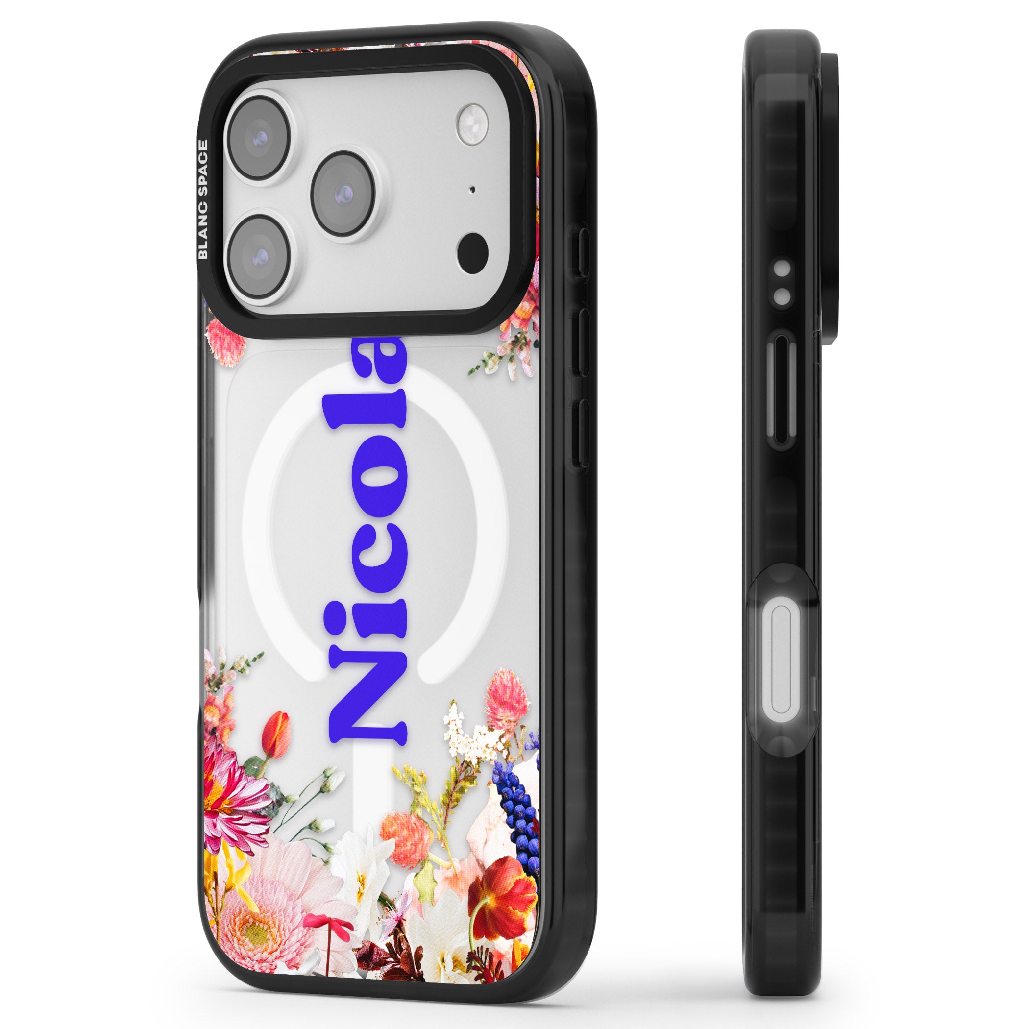 Personalised Floral Name iPhone 17 Pro Max Impact Pro Black Phone Case Side Profile