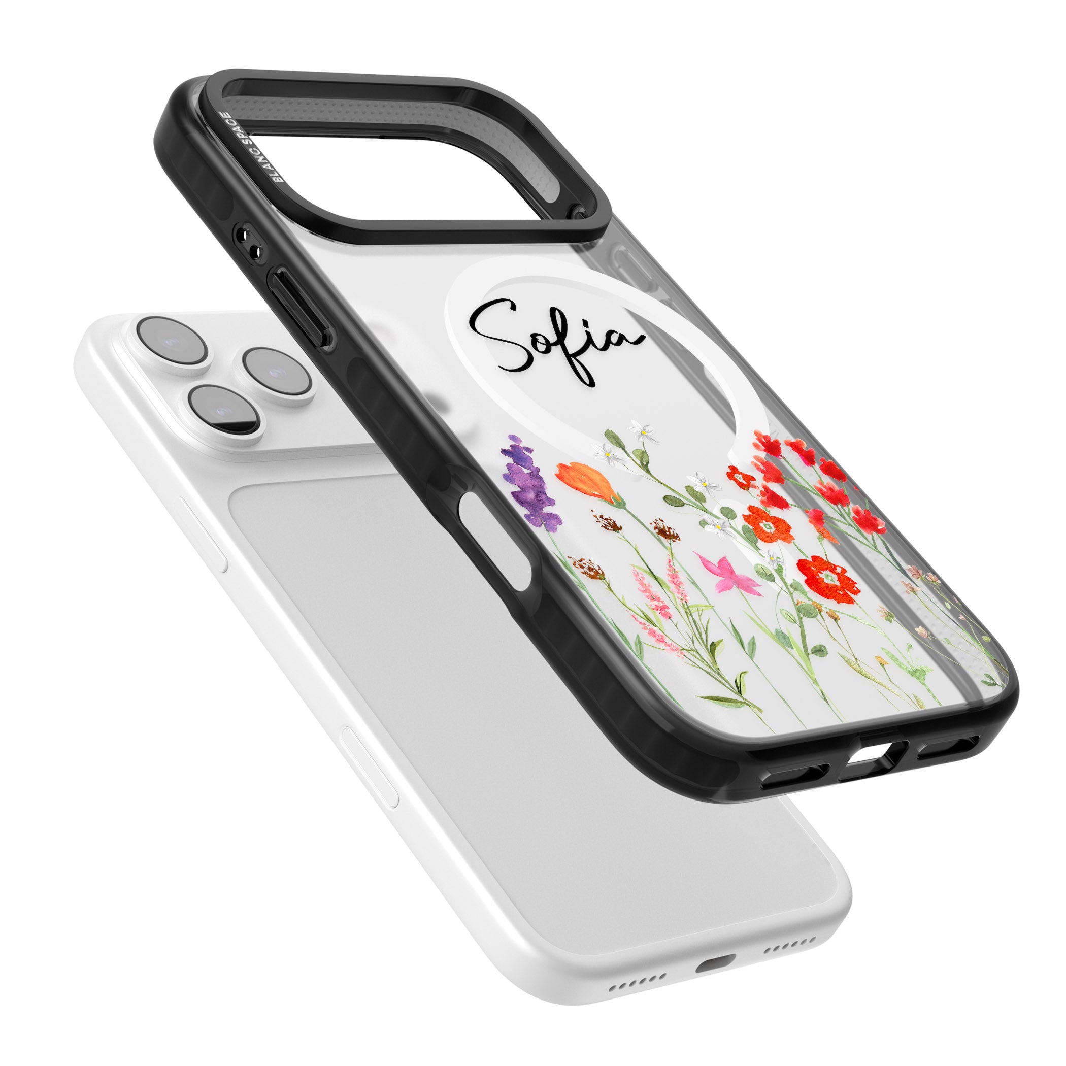 Personalised Spring Wildflowers iPhone 17 Pro Max Impact Pro Black Phone Case Colours
