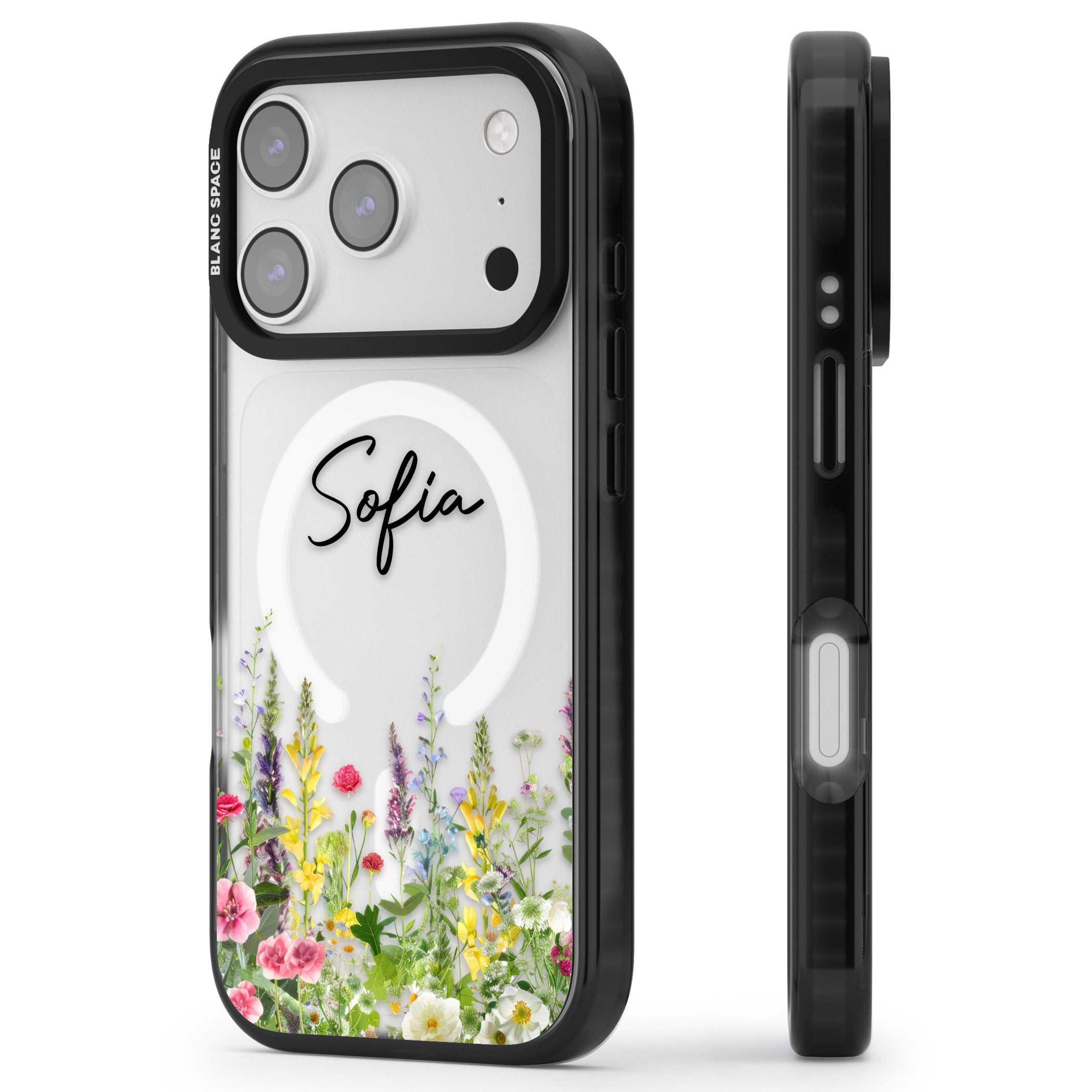 Personalised Garden Wildfowers iPhone 17 Pro Max Impact Pro Black Phone Case Side Profile