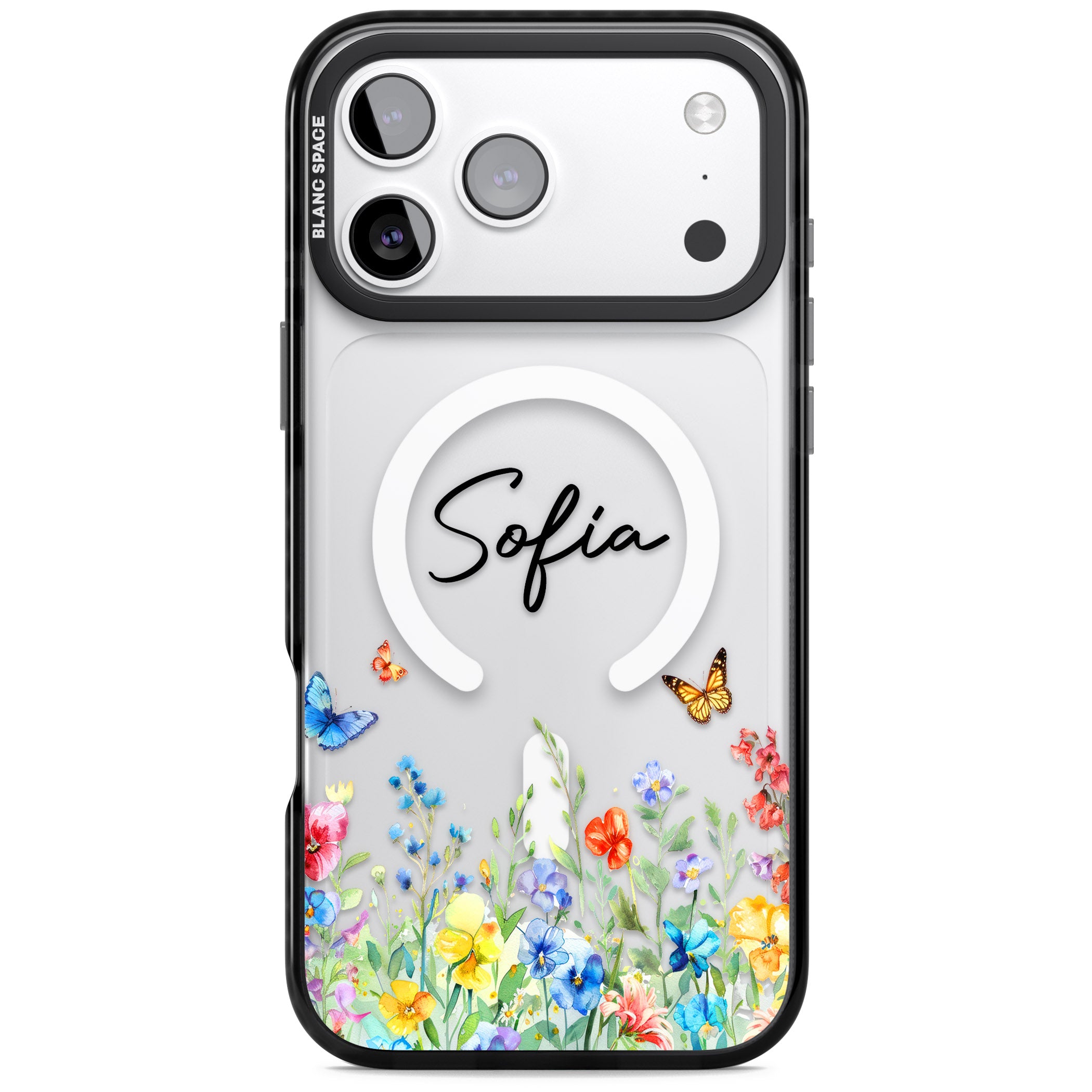 Personalised Buterflies Wildflowers iPhone 17 Pro Max Impact Pro Black Phone Case