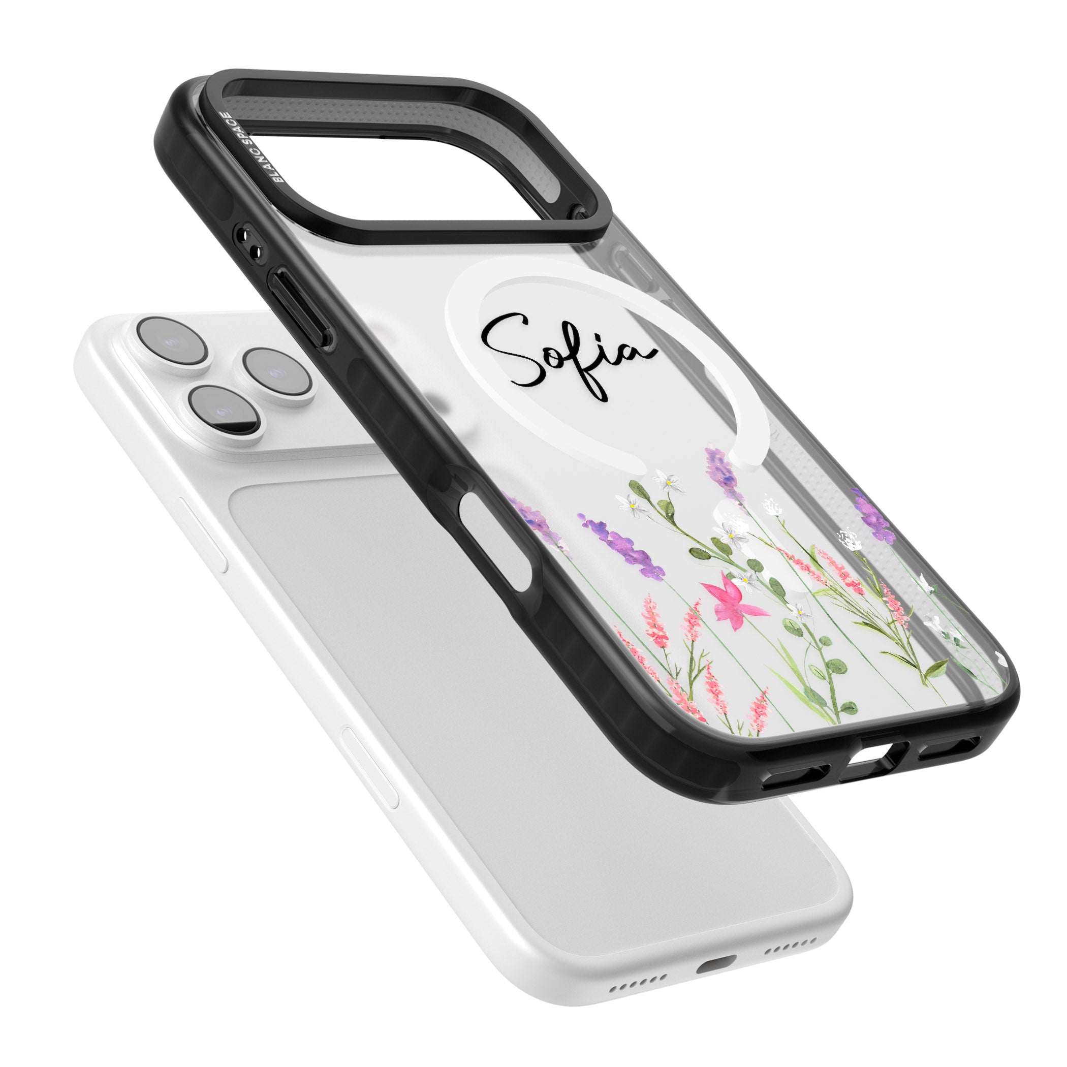 Personalised Lavender Wildflowers iPhone 17 Pro Max Impact Pro Black Phone Case Colours