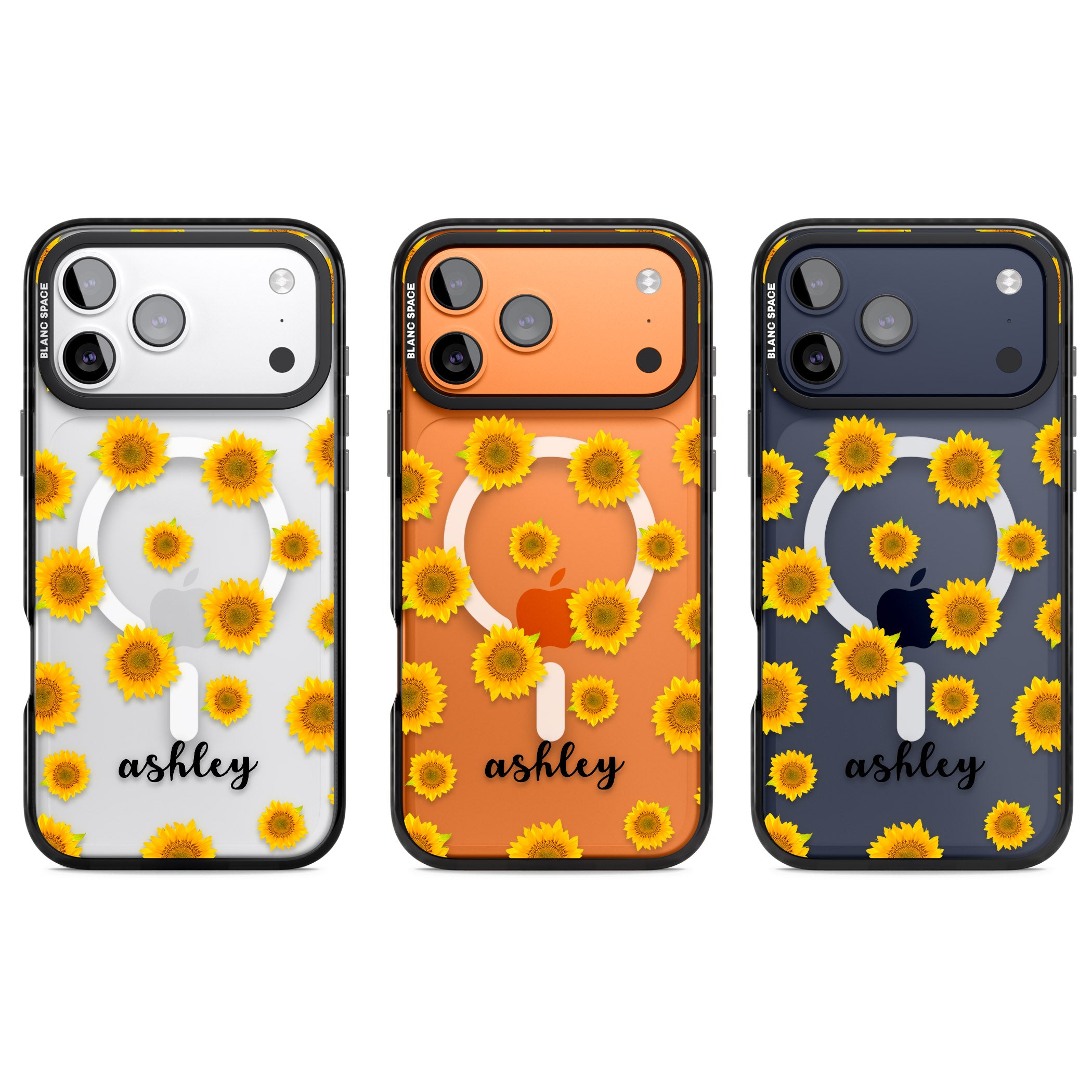 Personalised Sunflowers & Cursive iPhone 17 Pro Impact Pro Black Phone Case APT Impact Protection