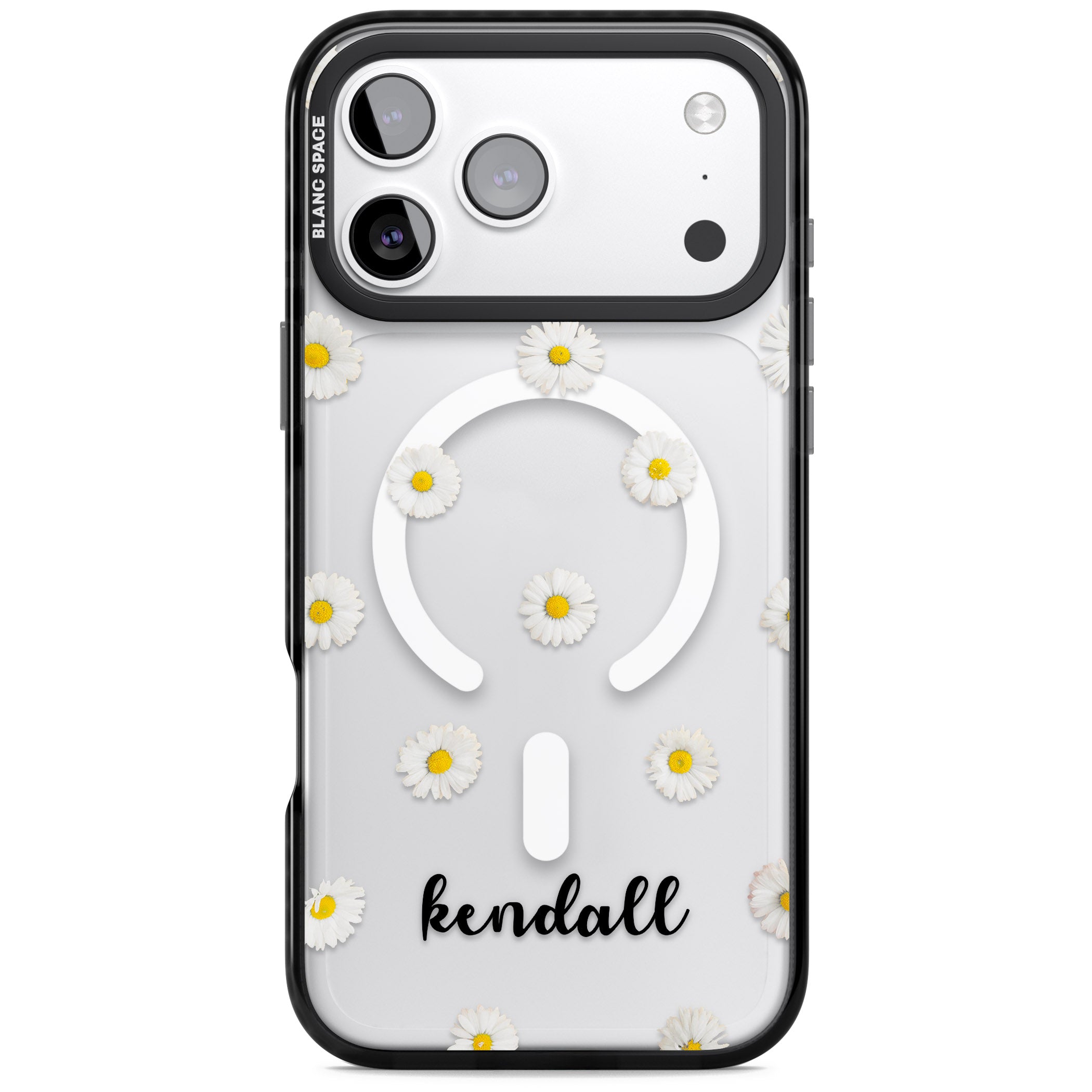 Personalised White Daisies & Cursive iPhone 17 Pro Max Impact Pro Black Phone Case