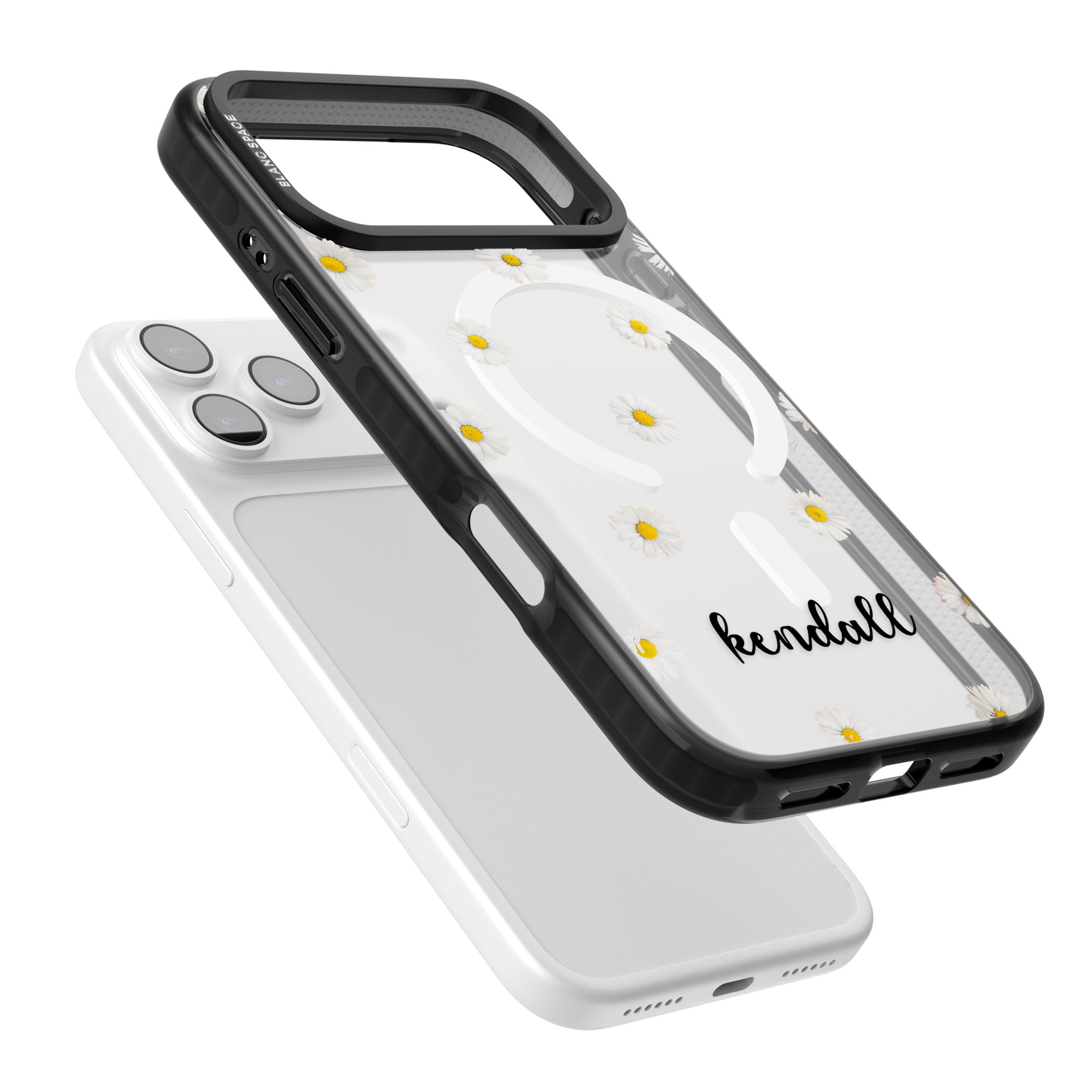 Personalised White Daisies & Cursive iPhone 17 Pro Max Impact Pro Black Phone Case Colours