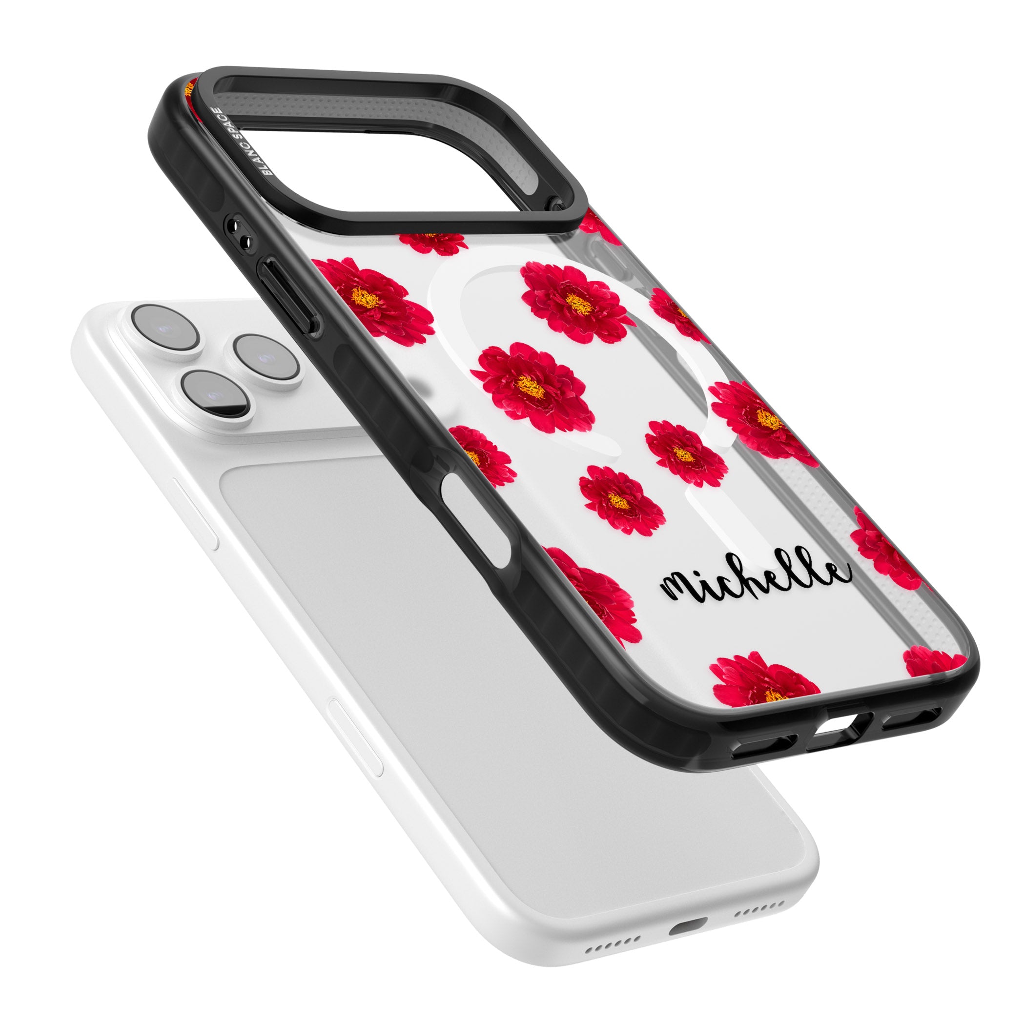 Personalised Red Peonies & Cursive iPhone 17 Pro Max Impact Pro Black Phone Case Colours