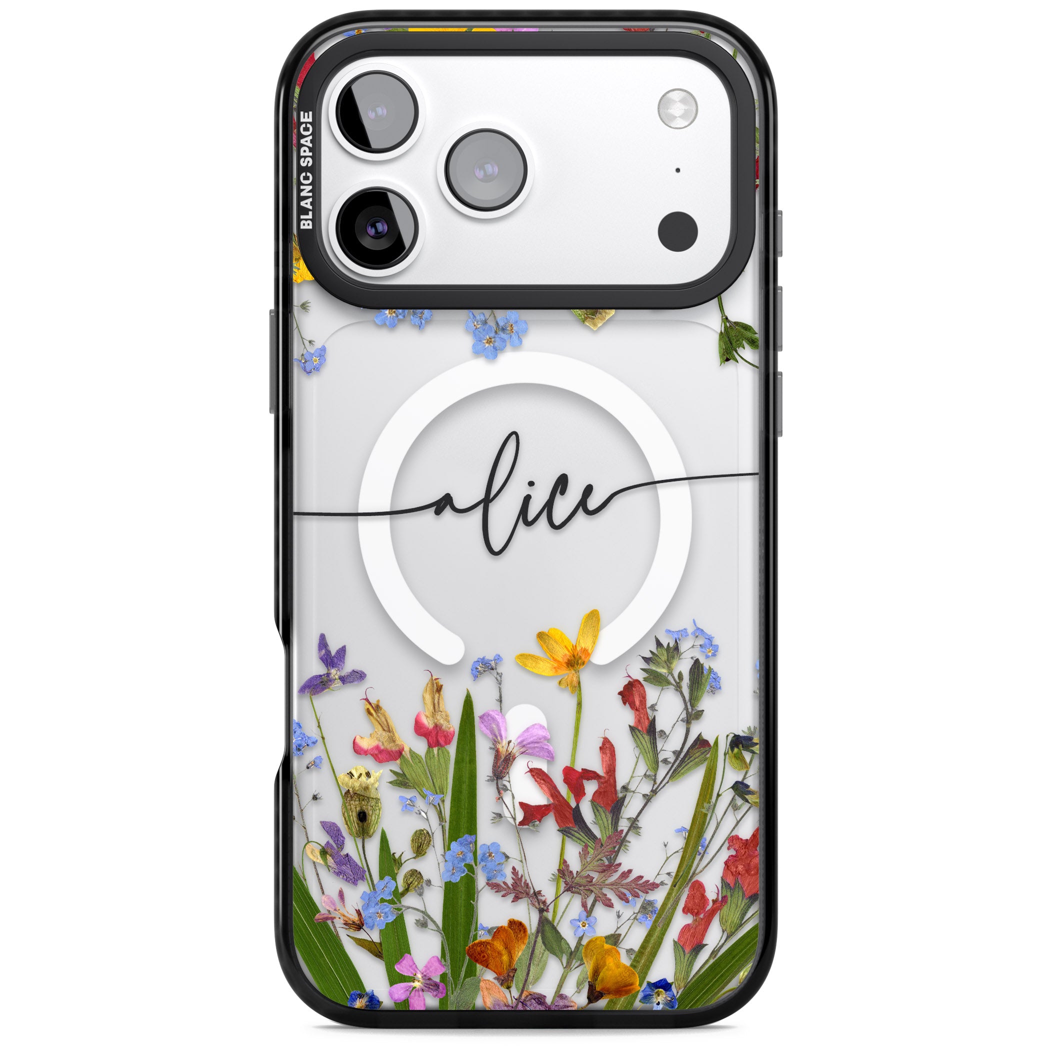 Personalised Wildflower Floral iPhone 17 Pro Max Impact Pro Black Phone Case