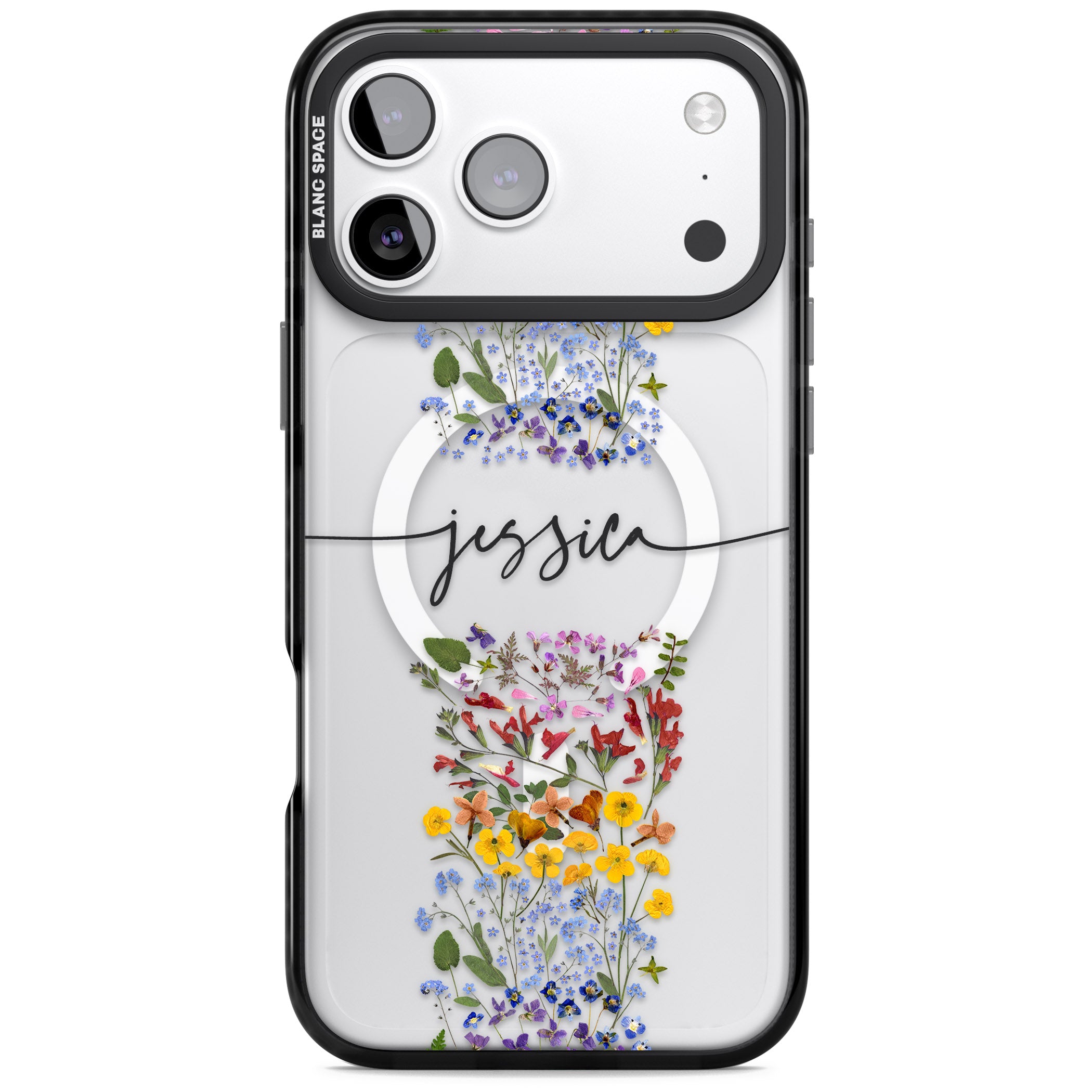 Personalised Wildflower Stripe iPhone 17 Pro Max Impact Pro Black Phone Case