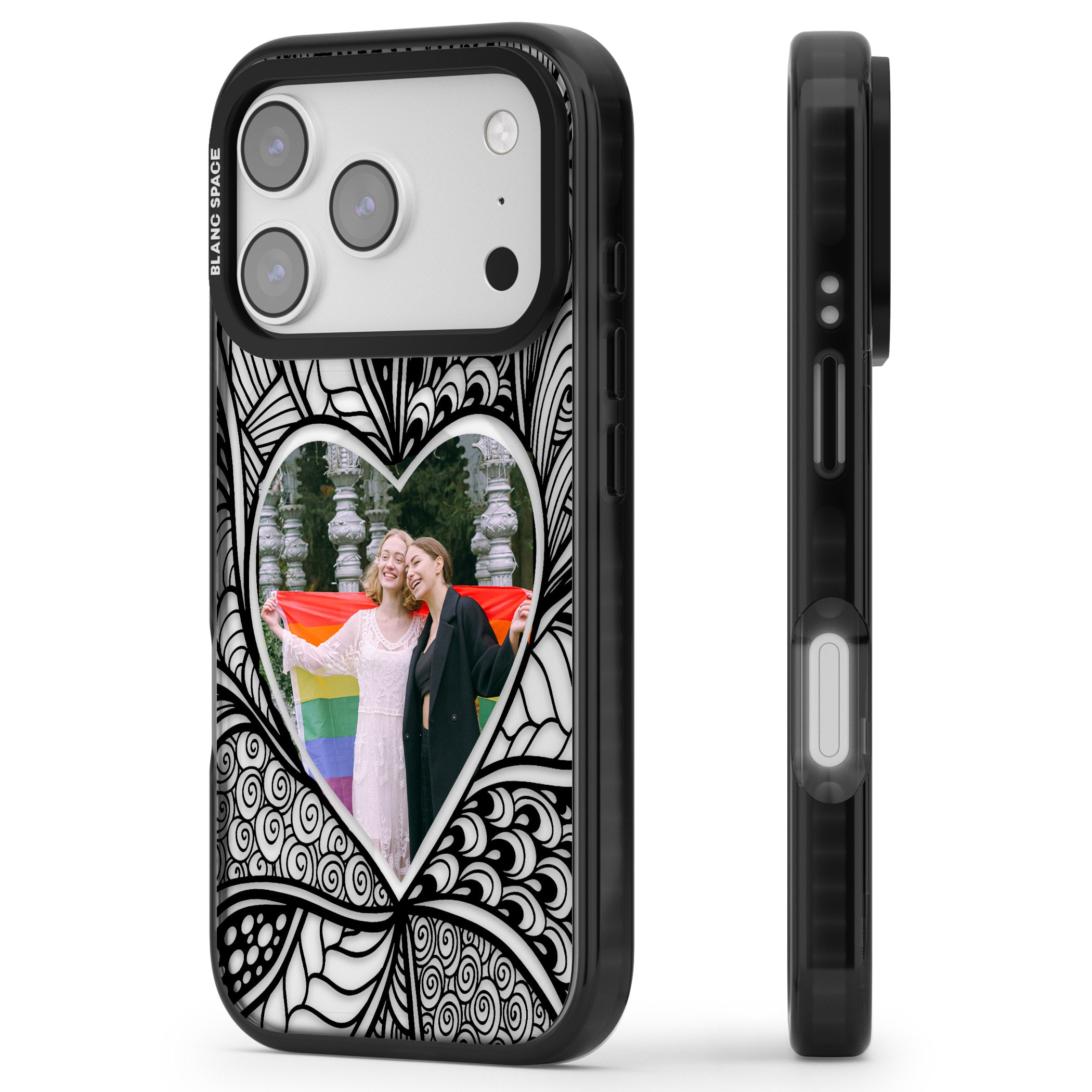Personalised Henna Heart Photo Case iPhone 17 Pro Max Impact Pro Black Phone Case Side Profile