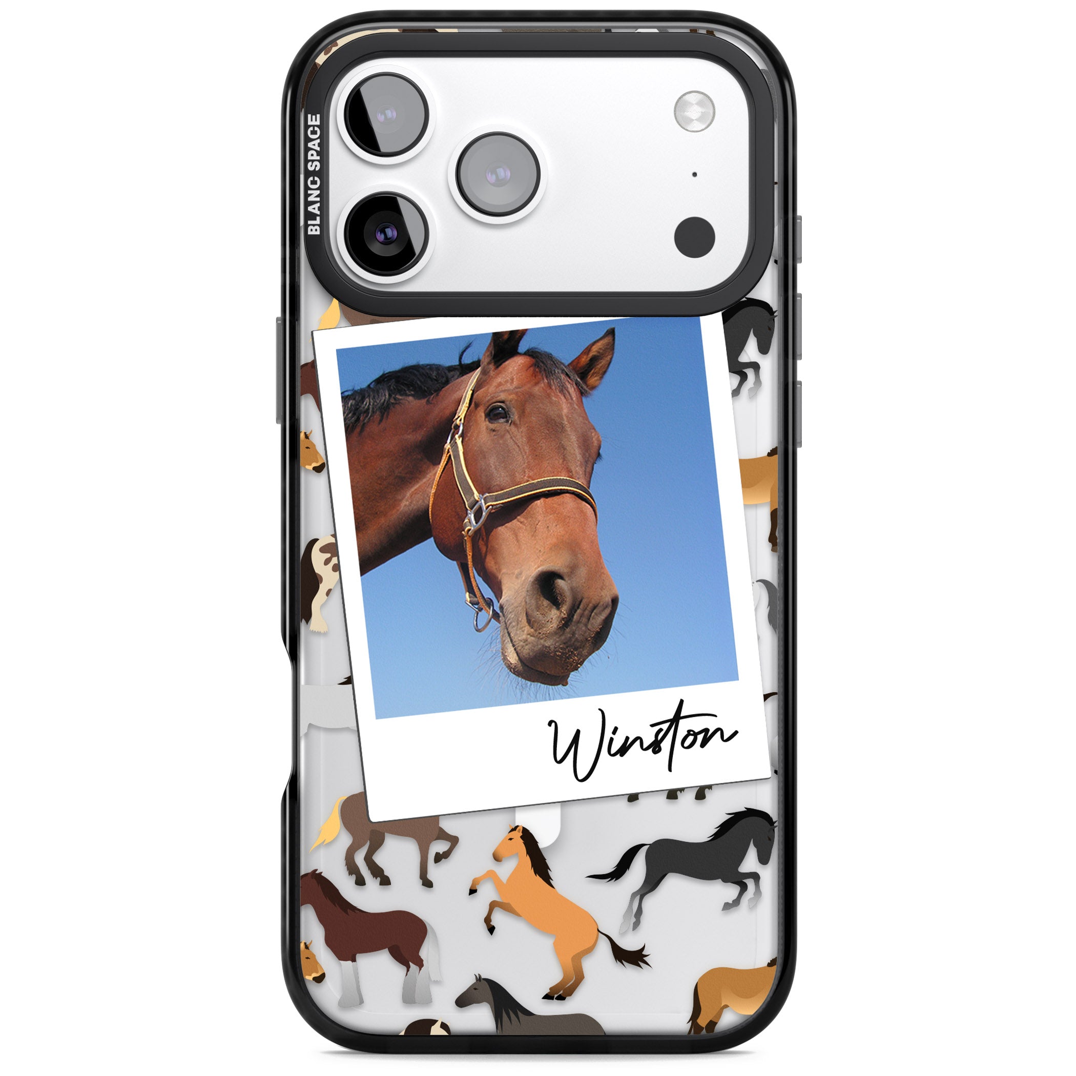 Personalised Horse Polaroid iPhone 17 Pro Max Impact Pro Black Phone Case
