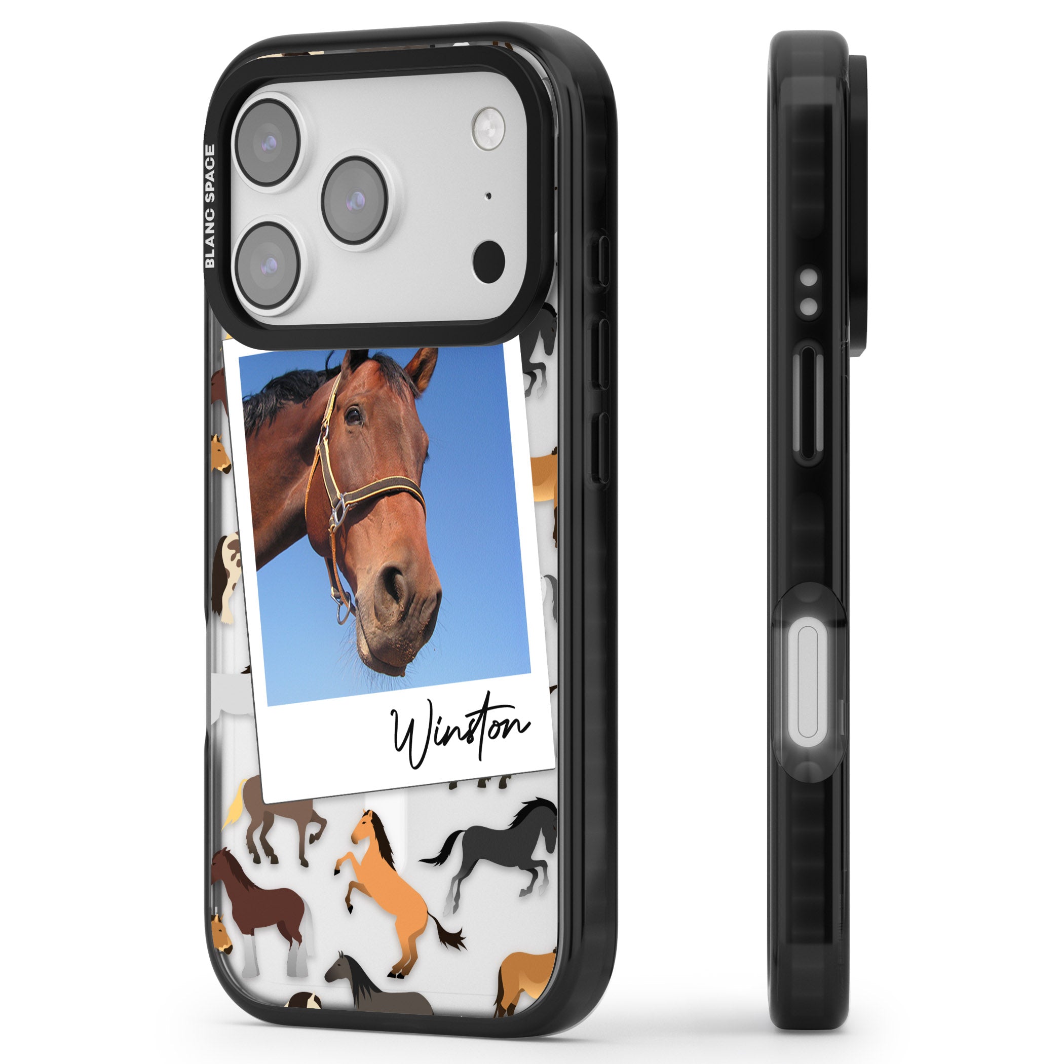 Personalised Horse Polaroid iPhone 17 Pro Max Impact Pro Black Phone Case Side Profile