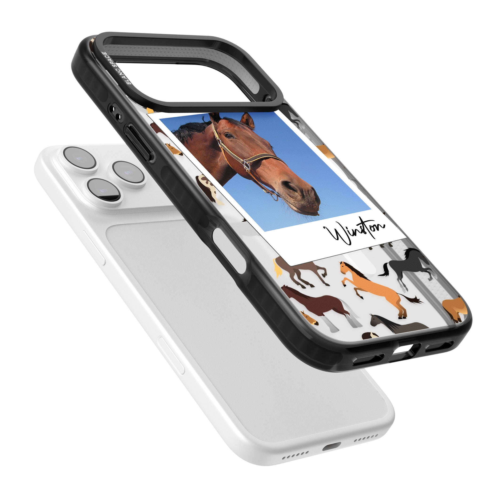 Personalised Horse Polaroid iPhone 17 Pro Max Impact Pro Black Phone Case Colours