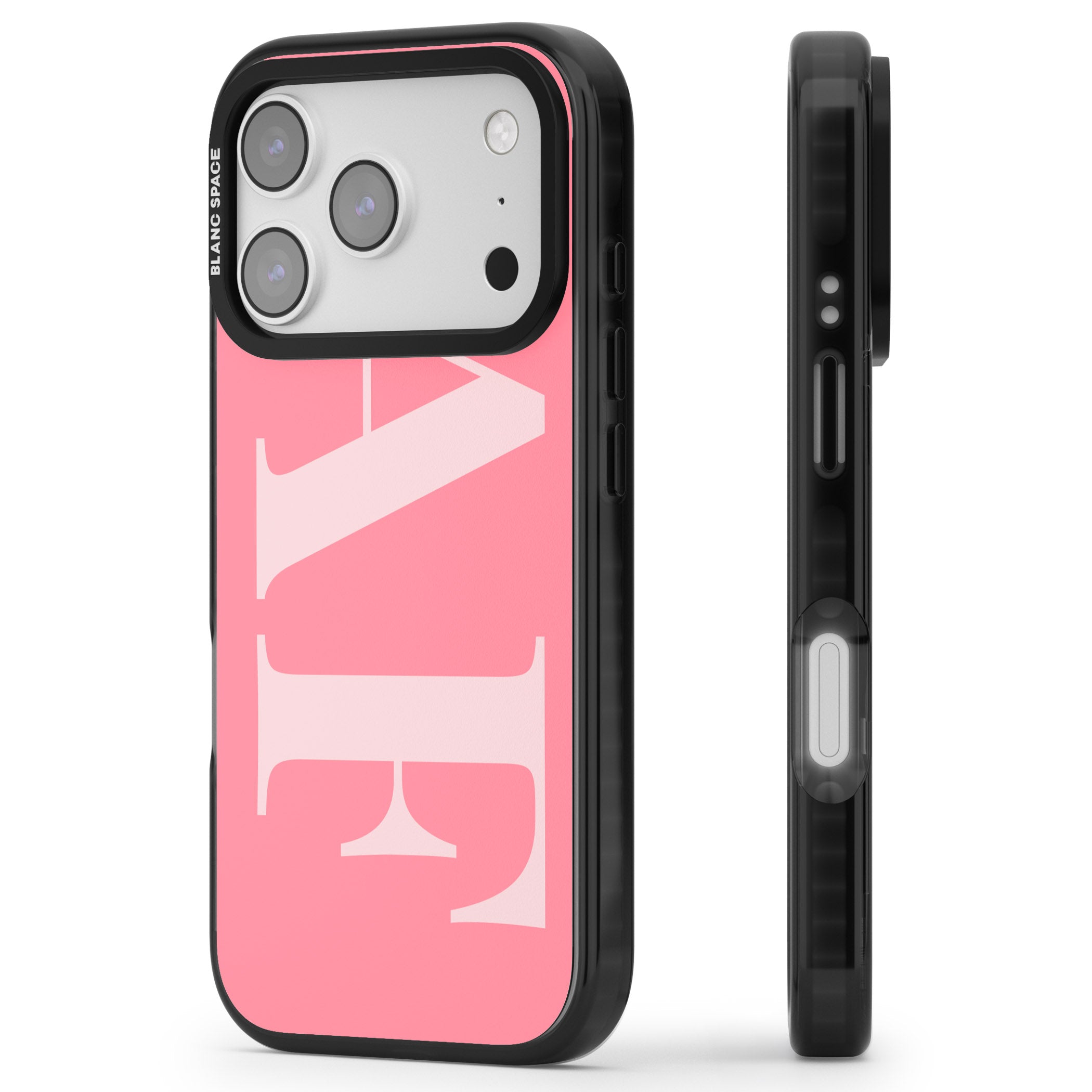 Personalised Light & Dark Pink Green Letters iPhone 17 Pro Max Impact Pro Black Phone Case Side Profile