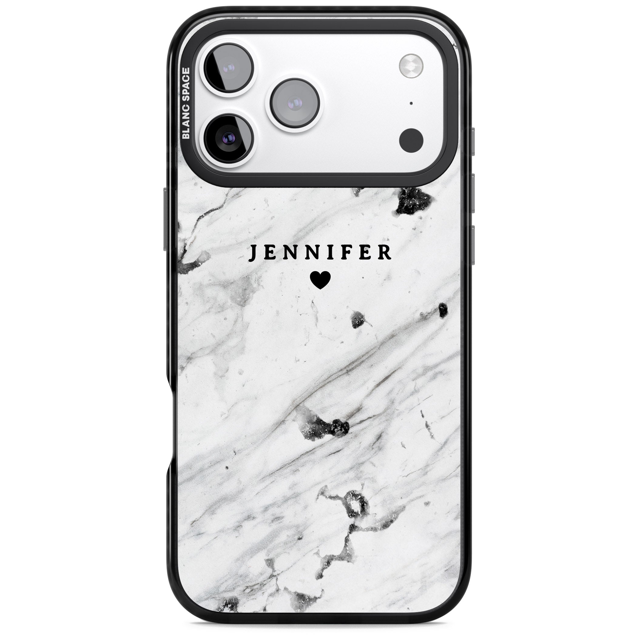 Personalised Marble Heart iPhone 17 Pro Max Impact Pro Black Phone Case