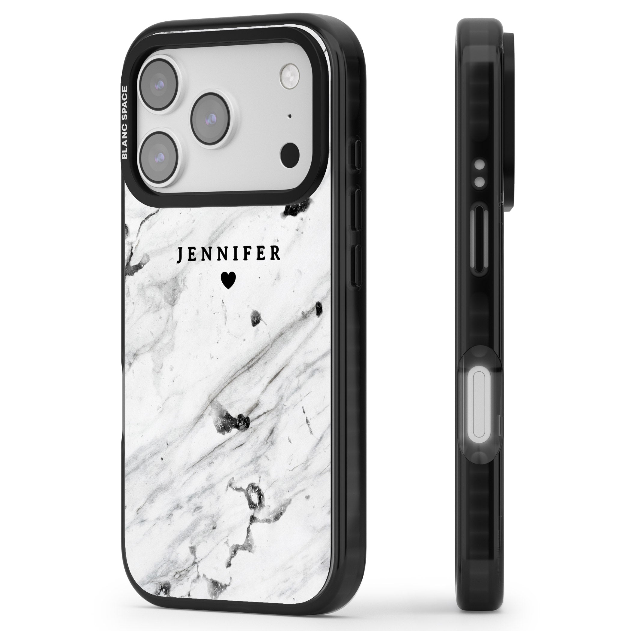 Personalised Marble Heart iPhone 17 Pro Max Impact Pro Black Phone Case Side Profile