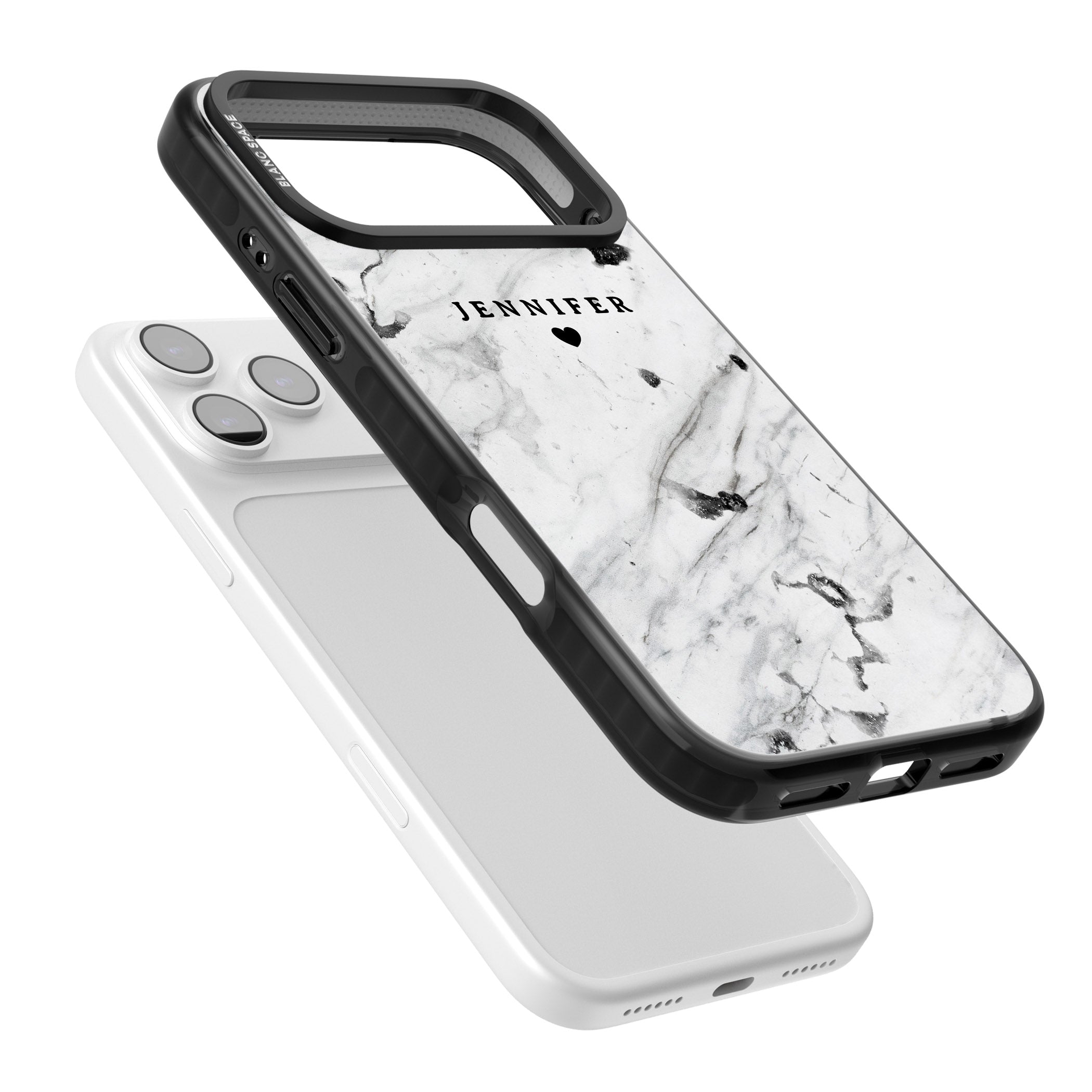 Personalised Marble Heart iPhone 17 Pro Max Impact Pro Black Phone Case Colours