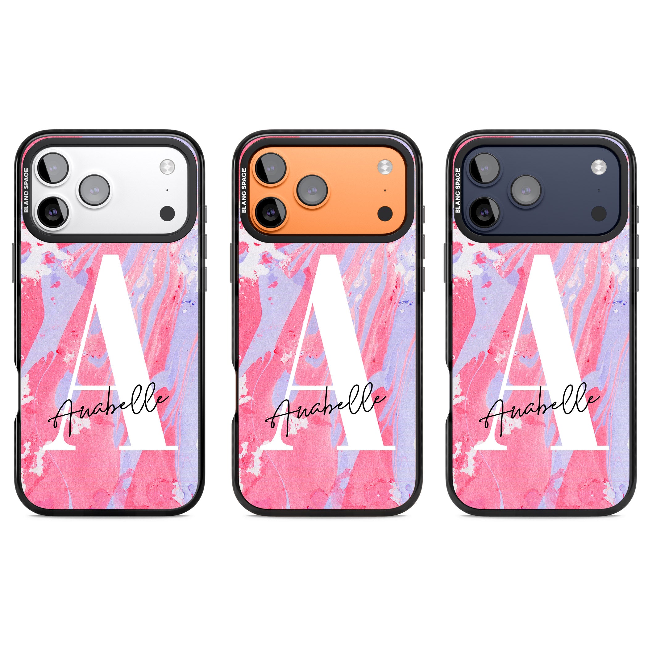 Personalised Pink & Purple Marble iPhone 17 Pro Impact Pro Black Phone Case APT Impact Protection