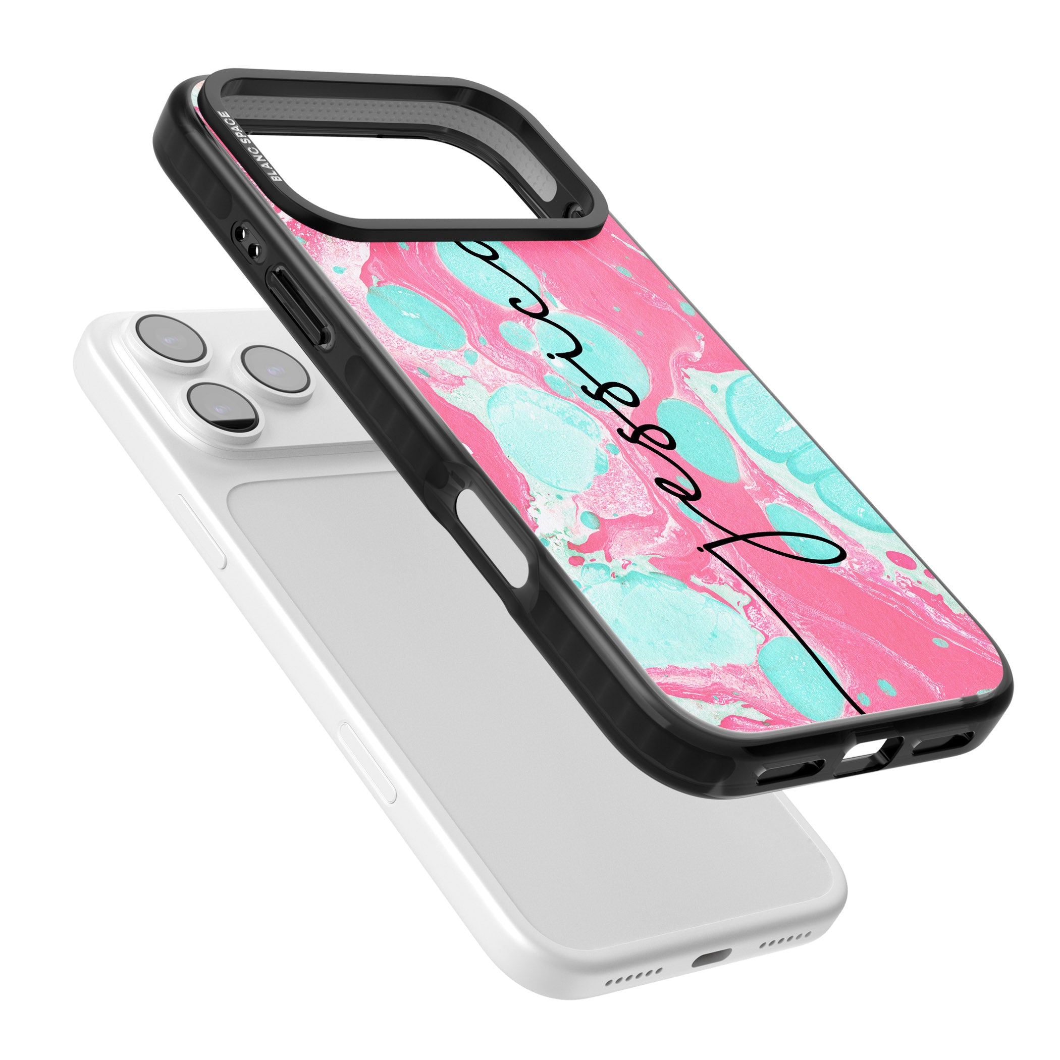 Personalised Turquoise & Pink Marbled iPhone 17 Pro Max Impact Pro Black Phone Case Colours