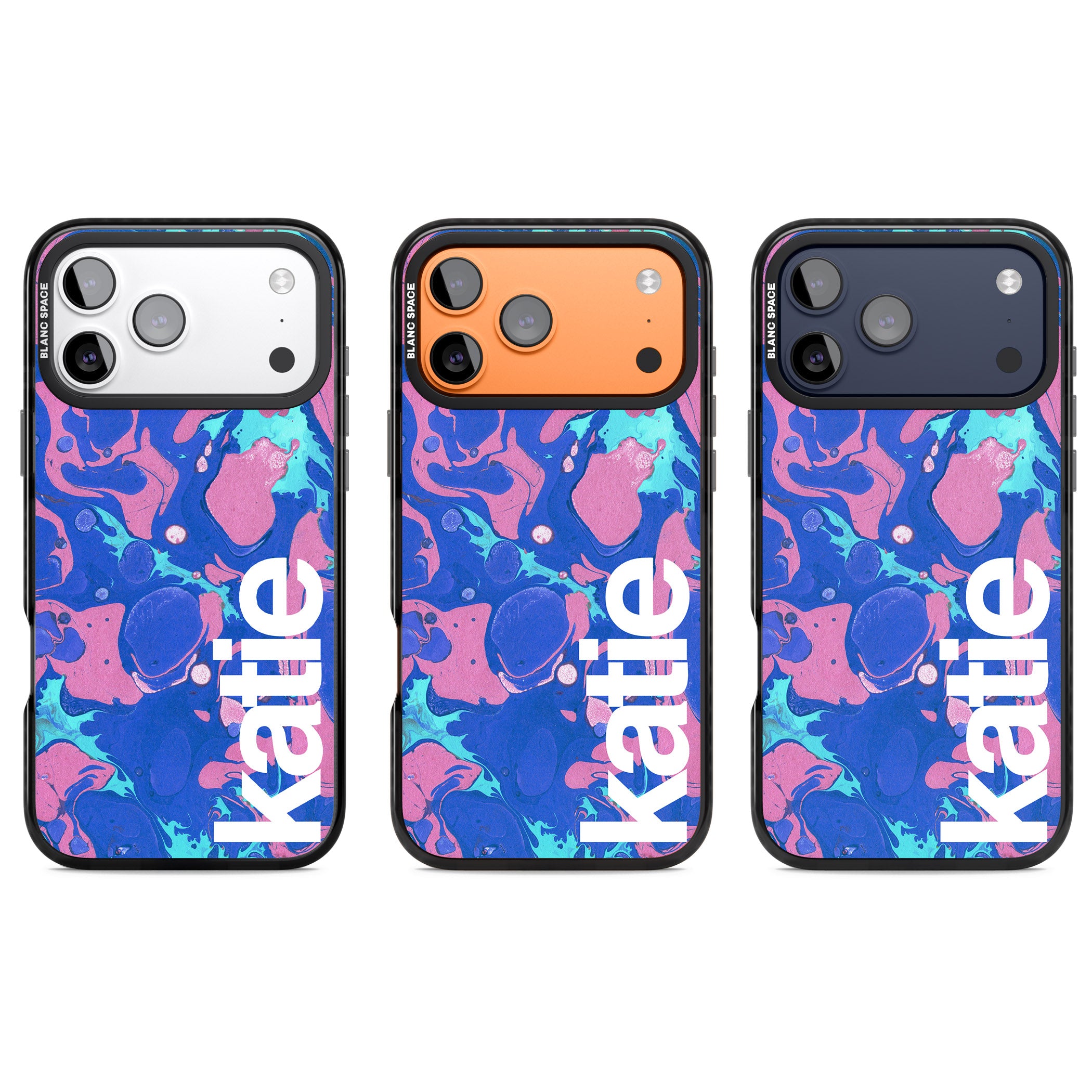 Personalised Navy & Turquoise Marbled iPhone 17 Pro Impact Pro Black Phone Case APT Impact Protection