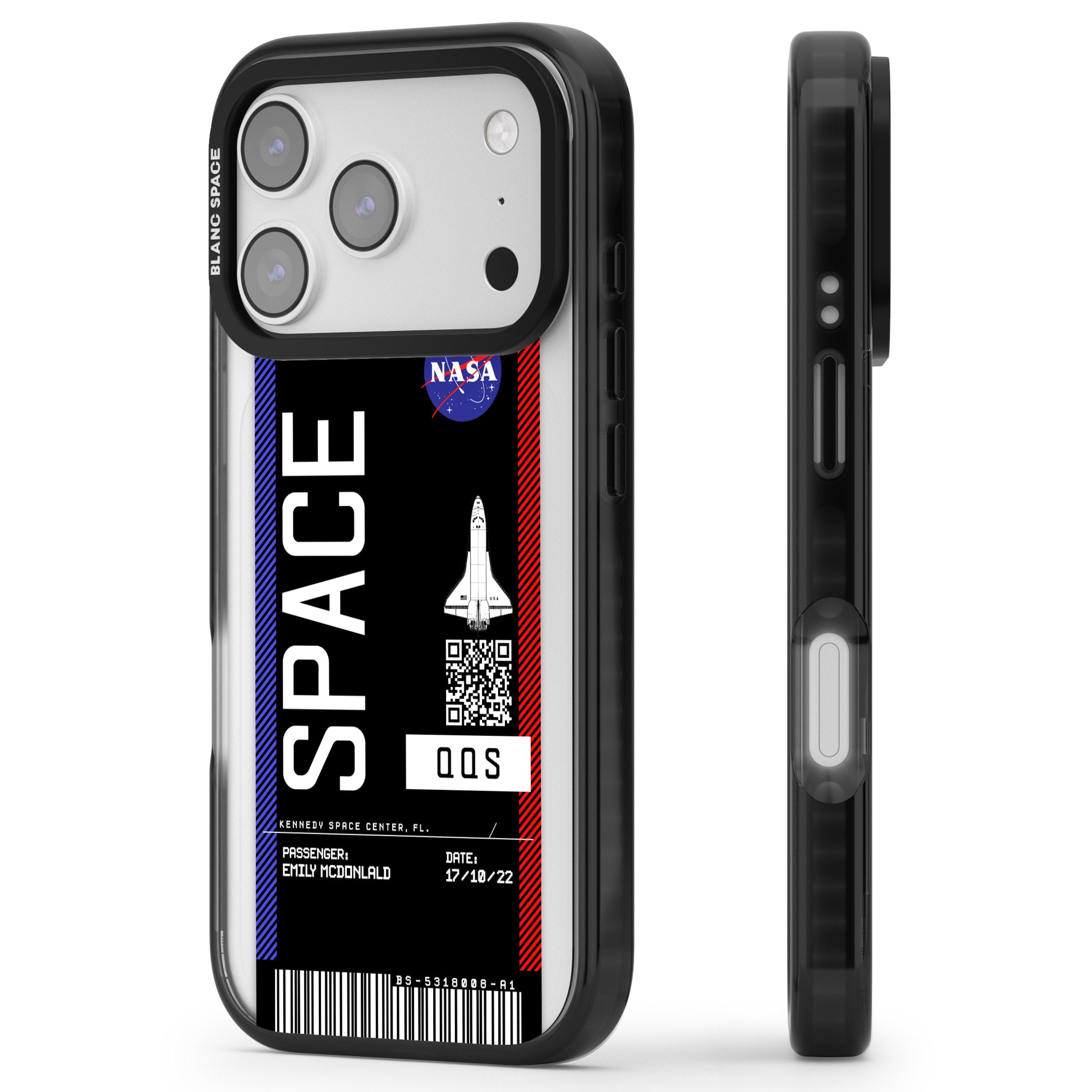 Personalised Nasa Boarding Pass (Dark) iPhone 17 Pro Max Impact Pro Black Phone Case Side Profile