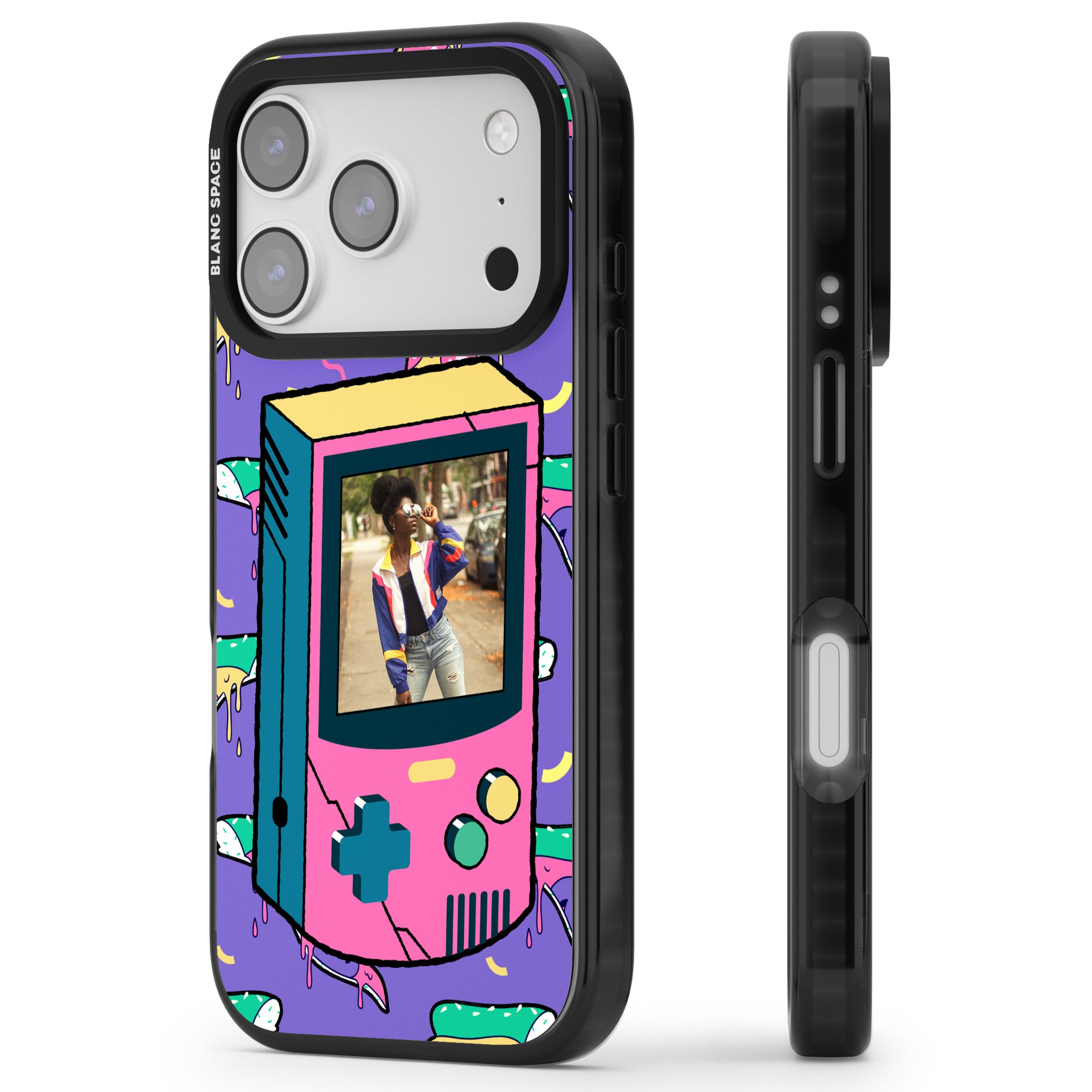 Personalised Retro Game Photo Case iPhone 17 Pro Max Impact Pro Black Phone Case Side Profile