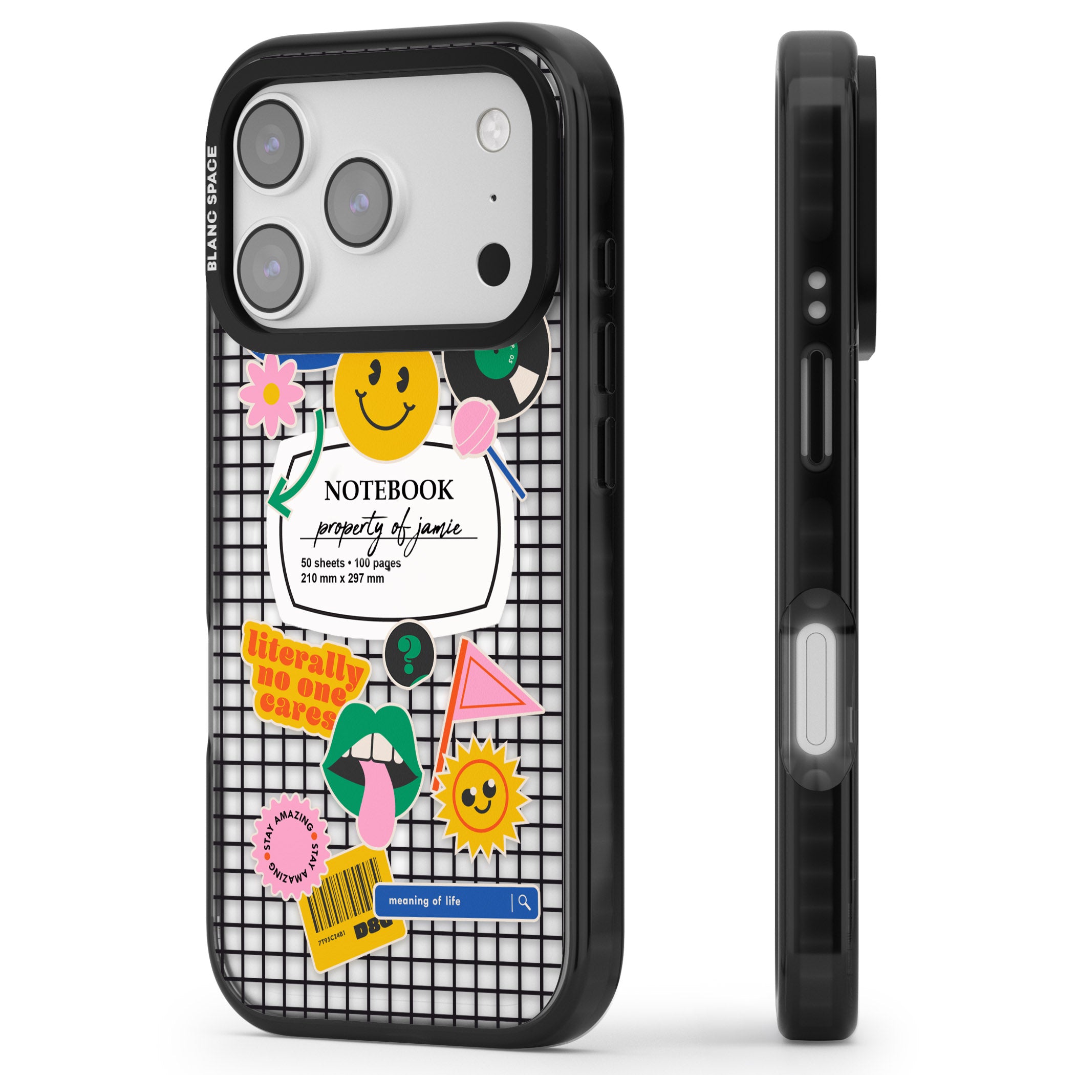 Personalised Sticker Mix Grid iPhone 17 Pro Max Impact Pro Black Phone Case Side Profile