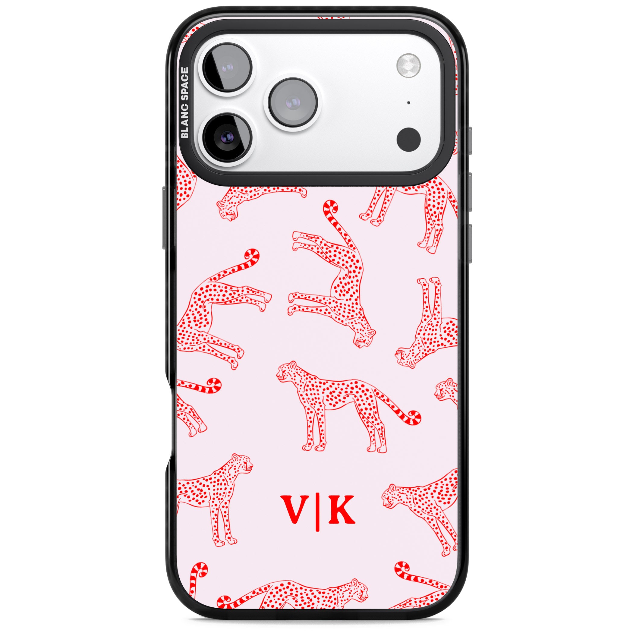 Personalised Red & Pink Cheetah iPhone 17 Pro Max Impact Pro Black Phone Case
