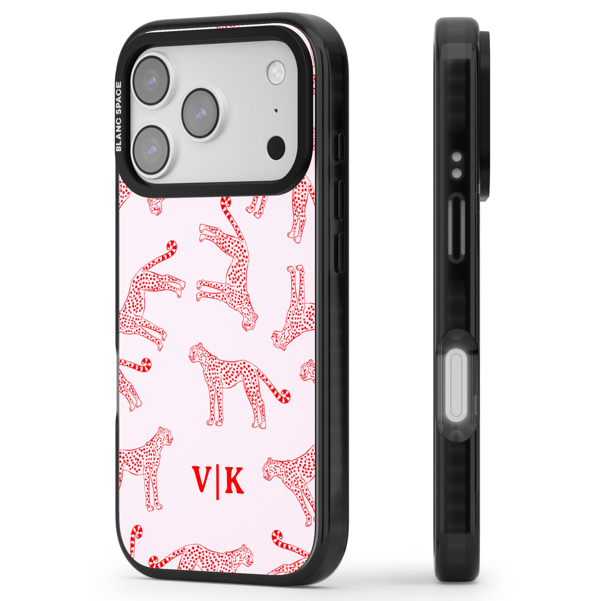 Personalised Red & Pink Cheetah iPhone 17 Pro Max Impact Pro Black Phone Case Side Profile