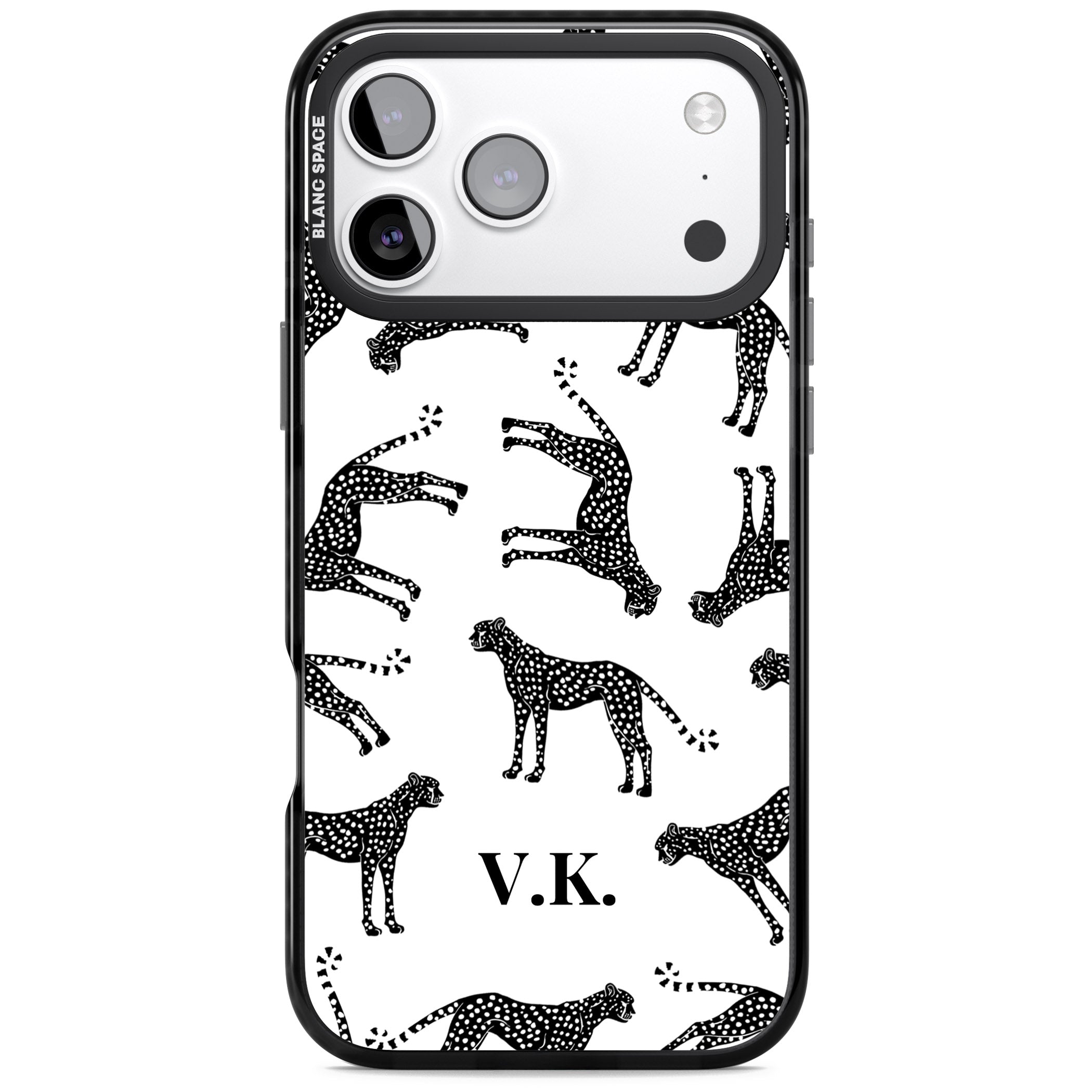 Personalised Black & White Cheetah Pattern iPhone 17 Pro Max Impact Pro Black Phone Case